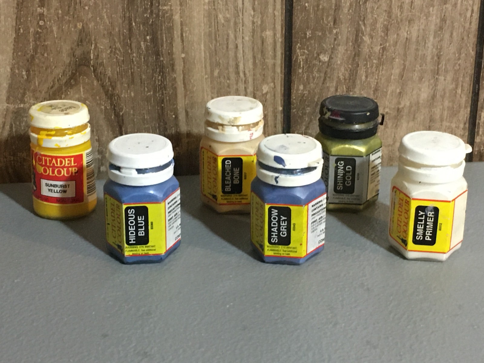 A33432 CITADEL COLOURS USED PAINT POTS 6 PK NO GOOD DRIED OOP GAMES WORKSHOP