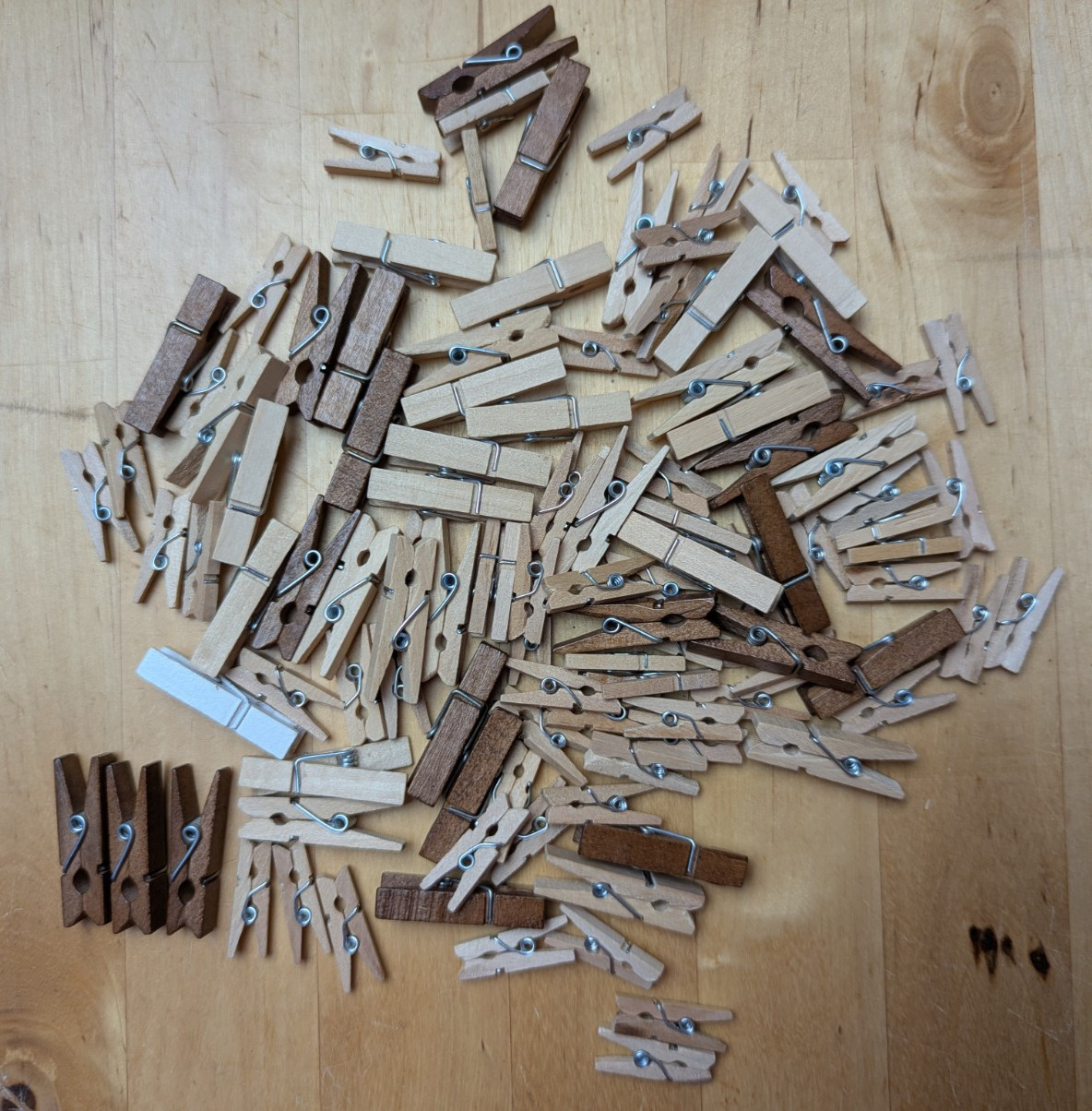 TWO SIZES Small WOODEN Clothes Pins, Mini Clothespins, 100 + PIECES 1 " & 1 3/8"