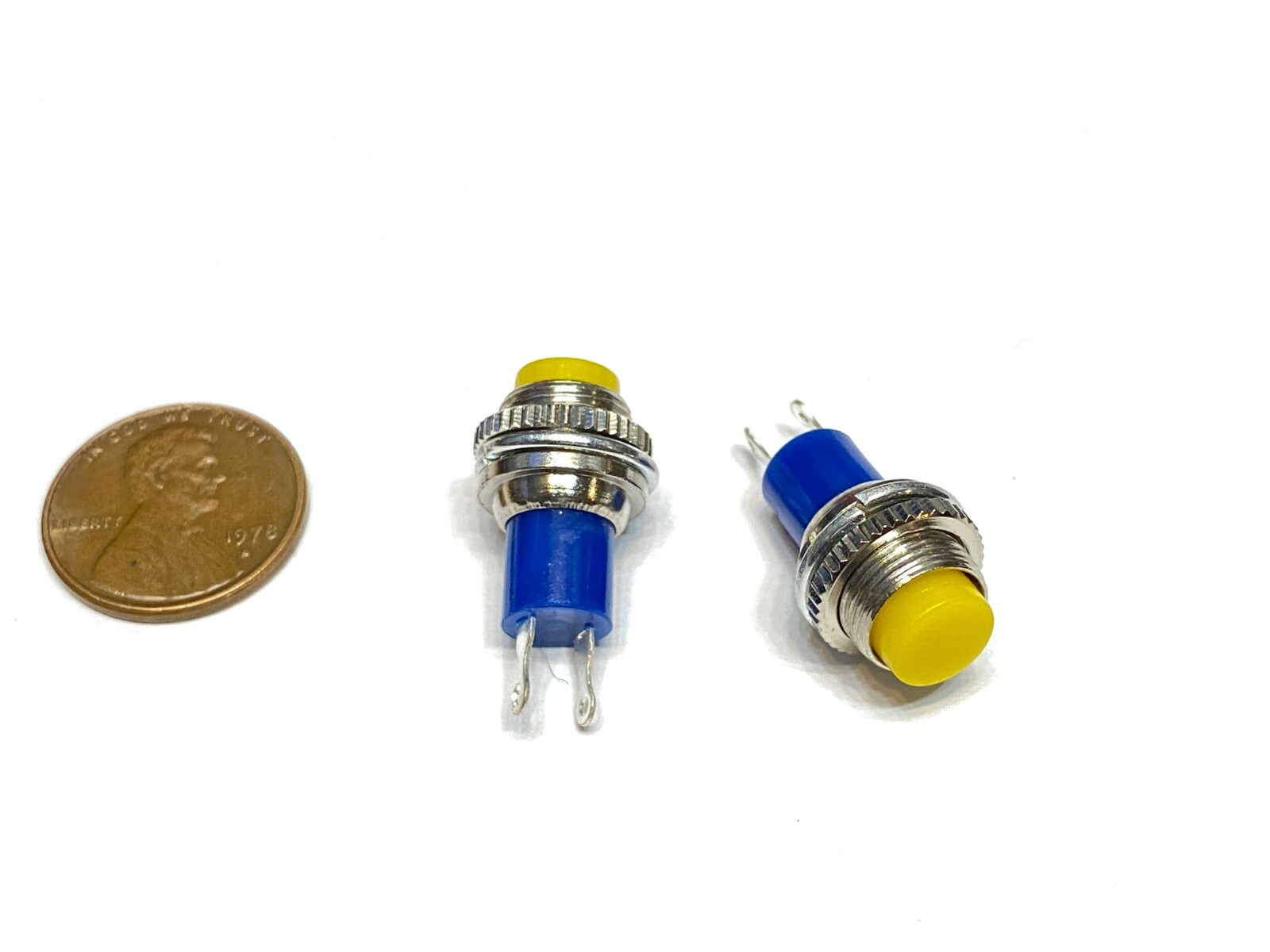 2  yellow N/C 10mm NORMALLY CLOSED nc 12v PUSH momentary BUTTON SWITCH E1 STAMP