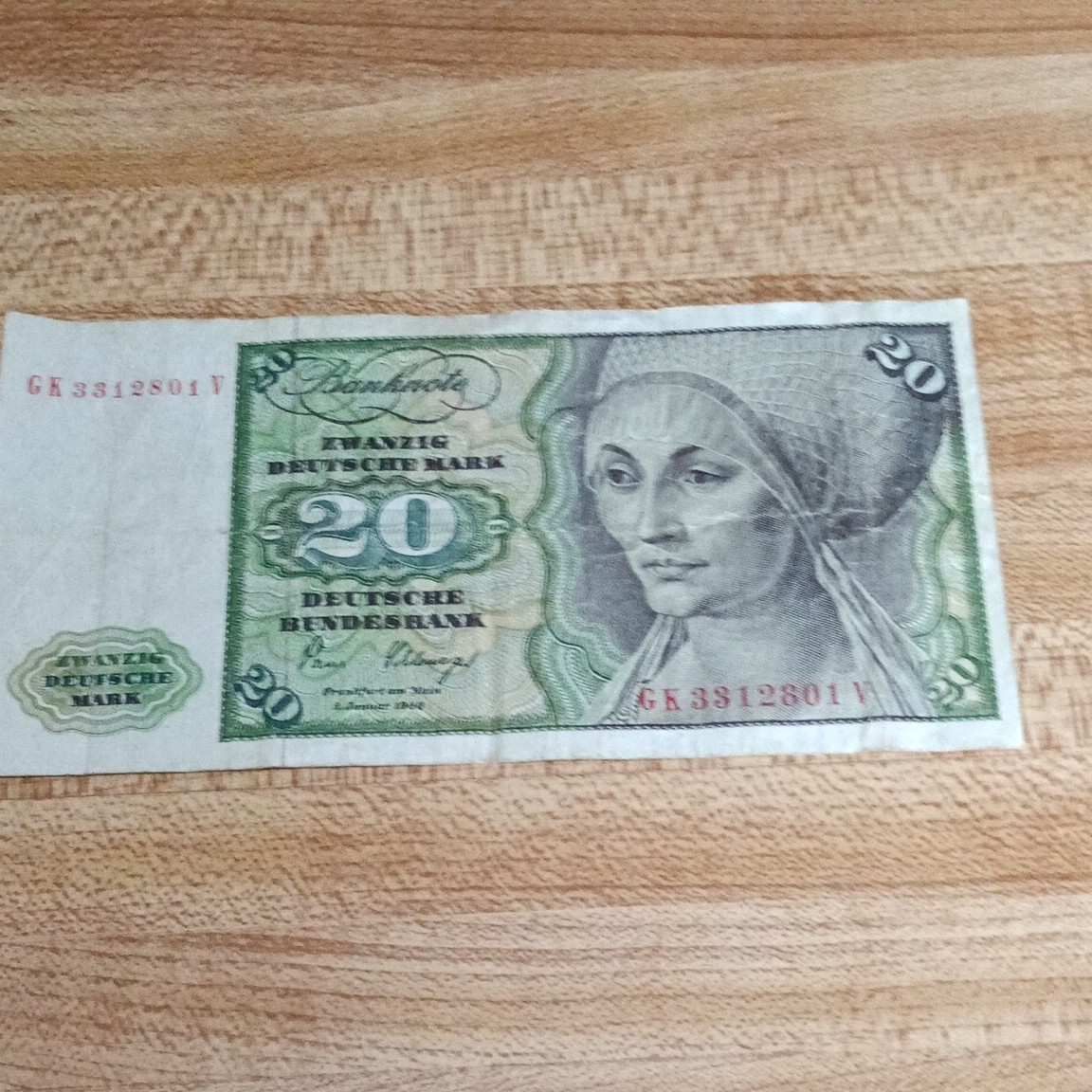 Germany Deutsche Bundesbank 20 Deutsche Mark Banknote 1980 Serial GK 3312801 V