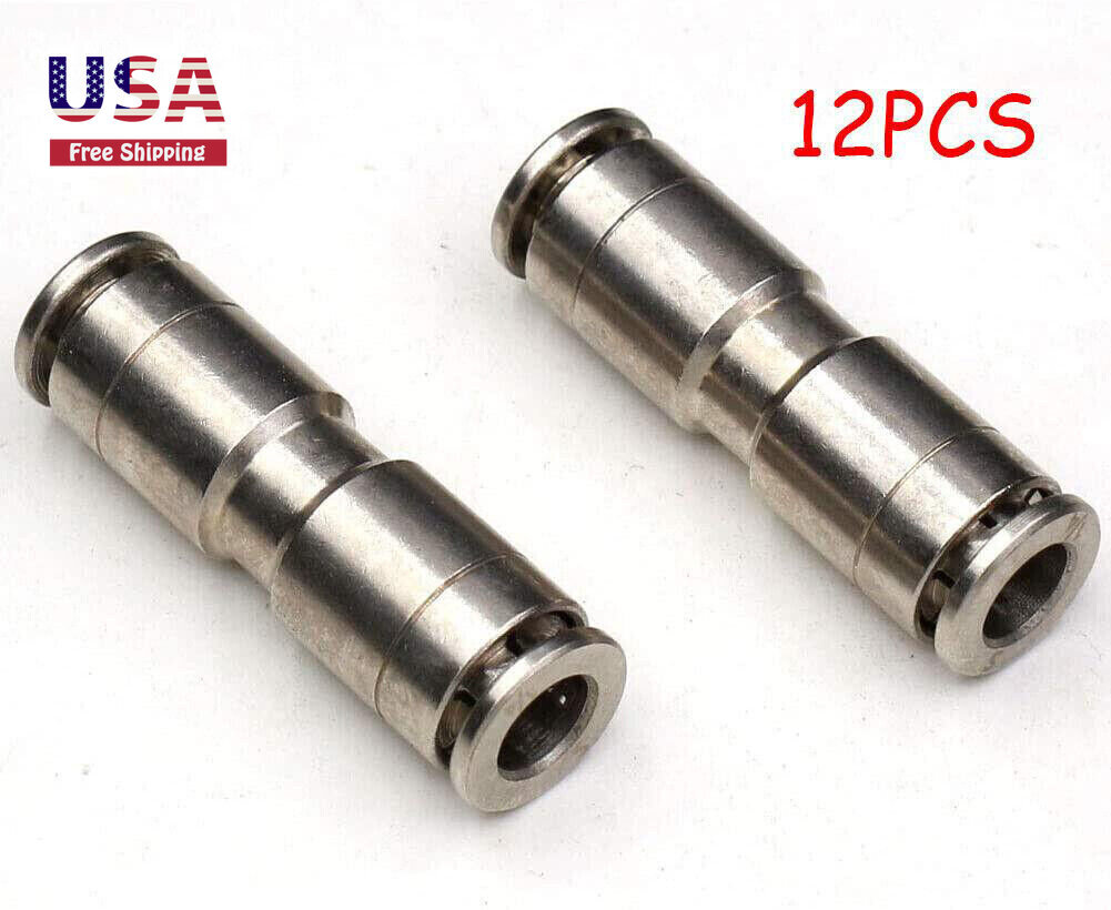 Push to Connect Fitting 5/32" OD Nickel-Plated Copper Air Line Connector 12PCS