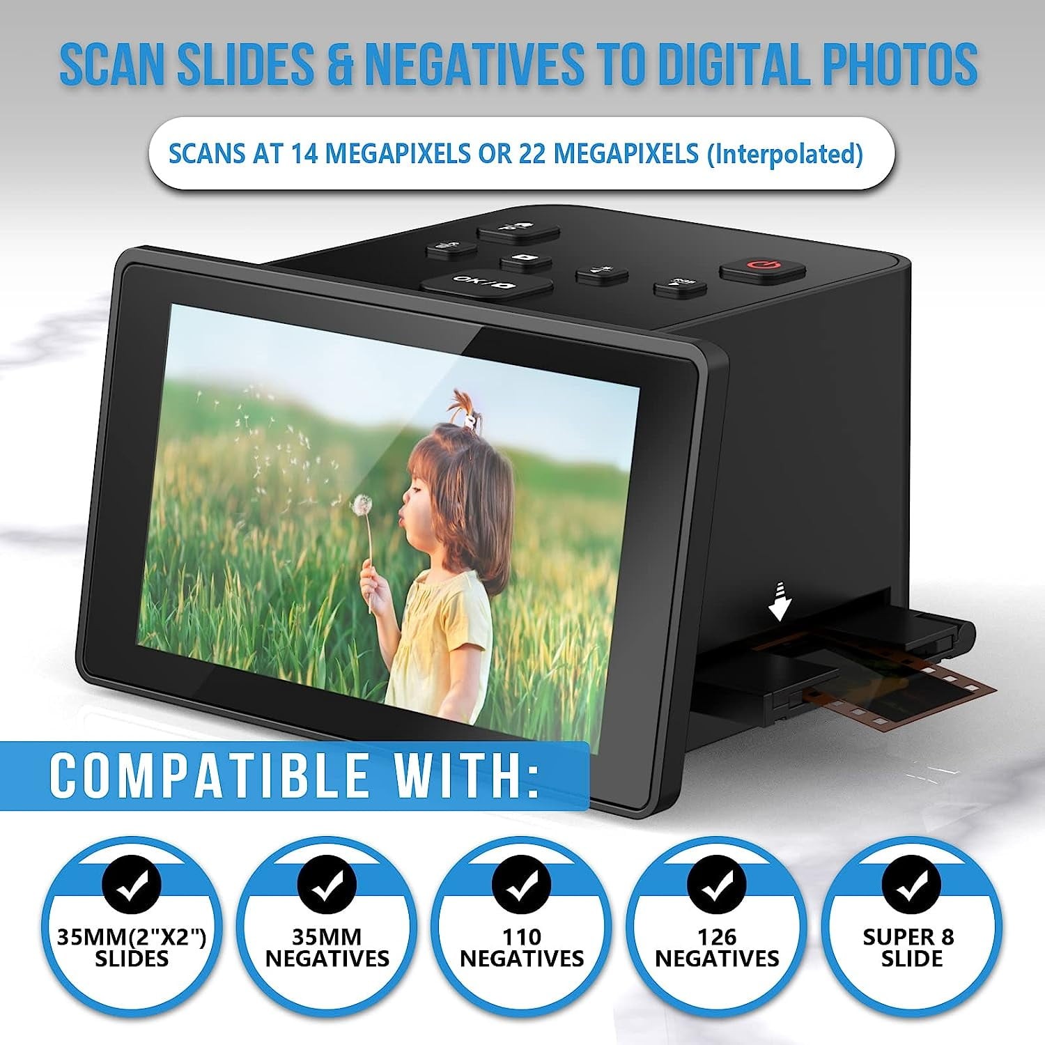 DIGITNOW Slide & Negative Scanner with 5" LCD Screen, Black