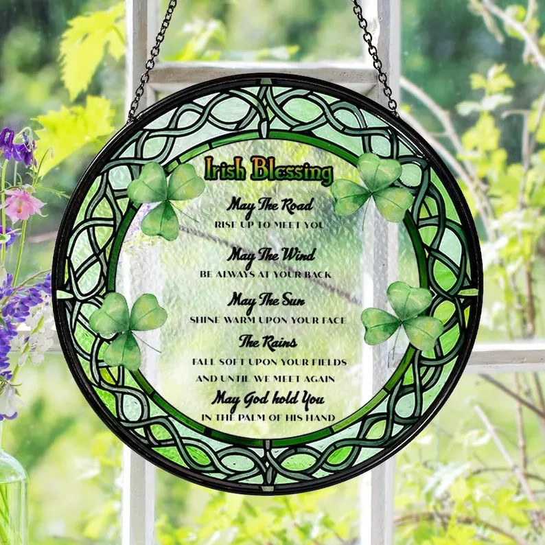 Irish Blessing Suncatcher St Patricks Day Clover Window Art