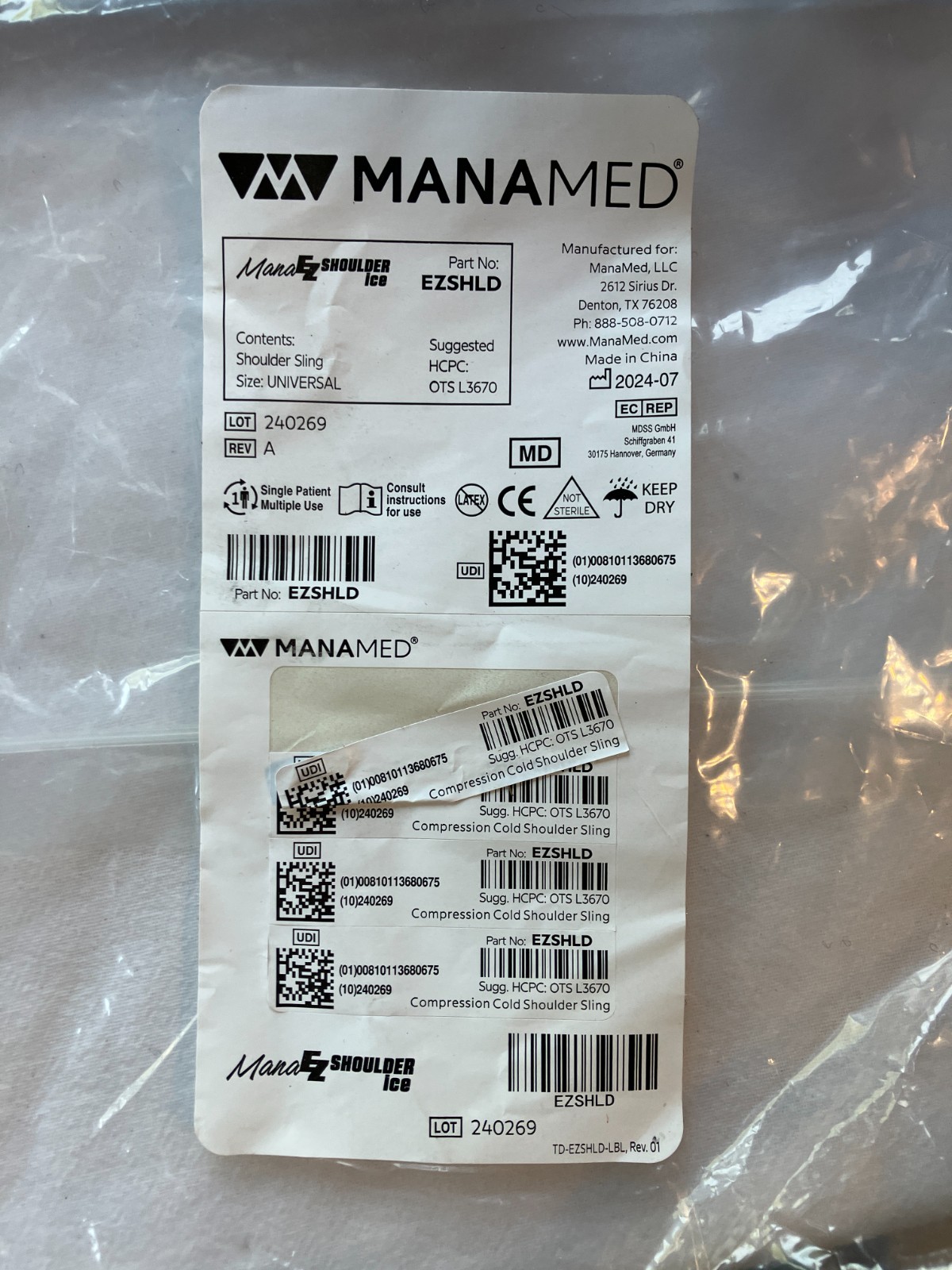 ManaMED EZSHLD ManaEZ Shoulder Ice Compression Cold Sling, Universal Size