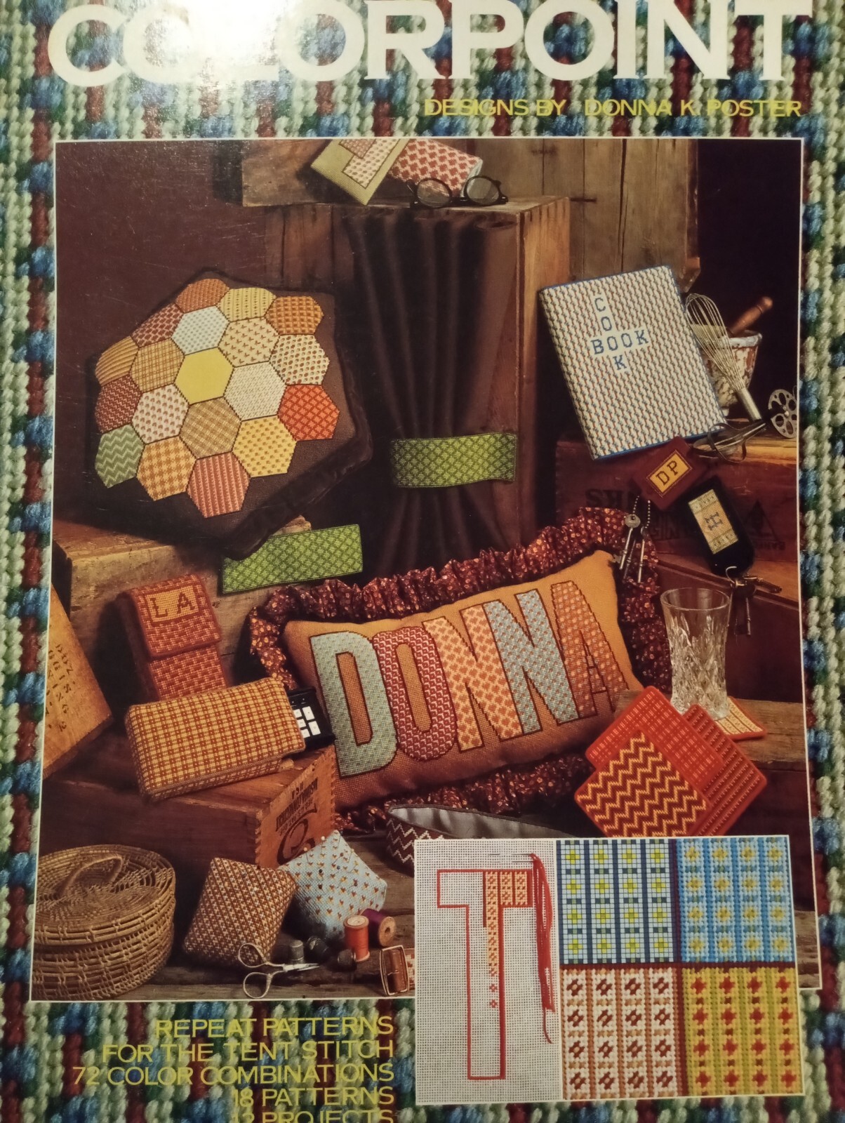Vintage Needlepoint Pattern Leaflet Learn Stitches Belt Keycahin Name Eyeglass