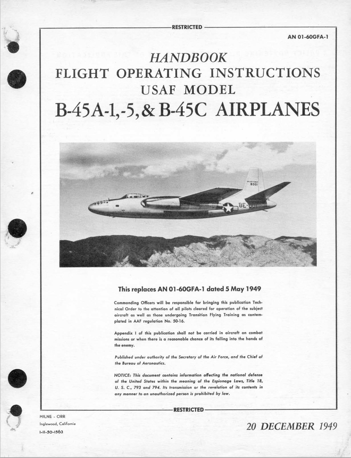 161 Page B-45 -A-1 -5 & B-45C Tornado Flight Operating Instructions Manual on CD