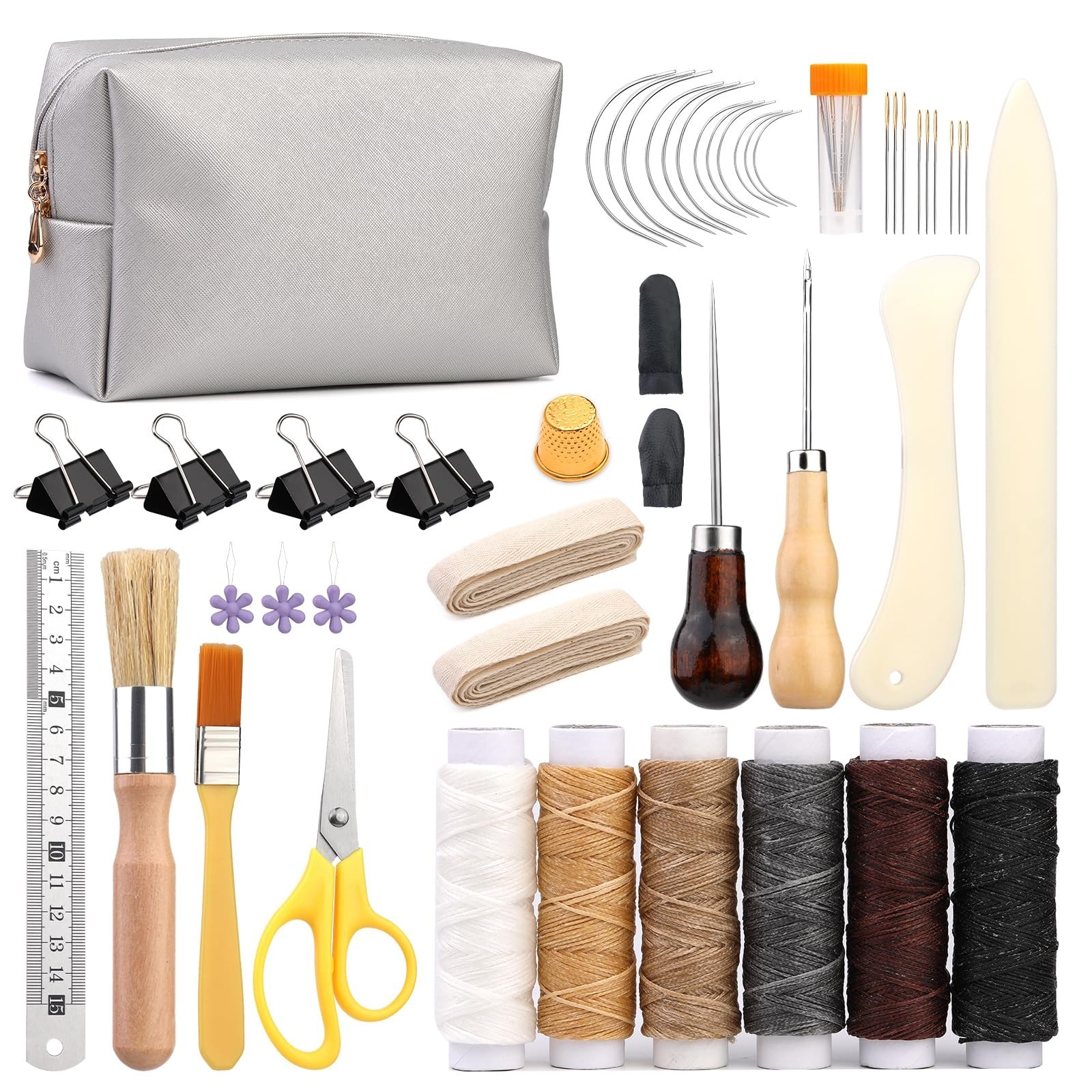 49 Pcs Book Binding Kit - DIY Hand Bookbinding Tools, Awl, Ribbon, Ruler & Suppl