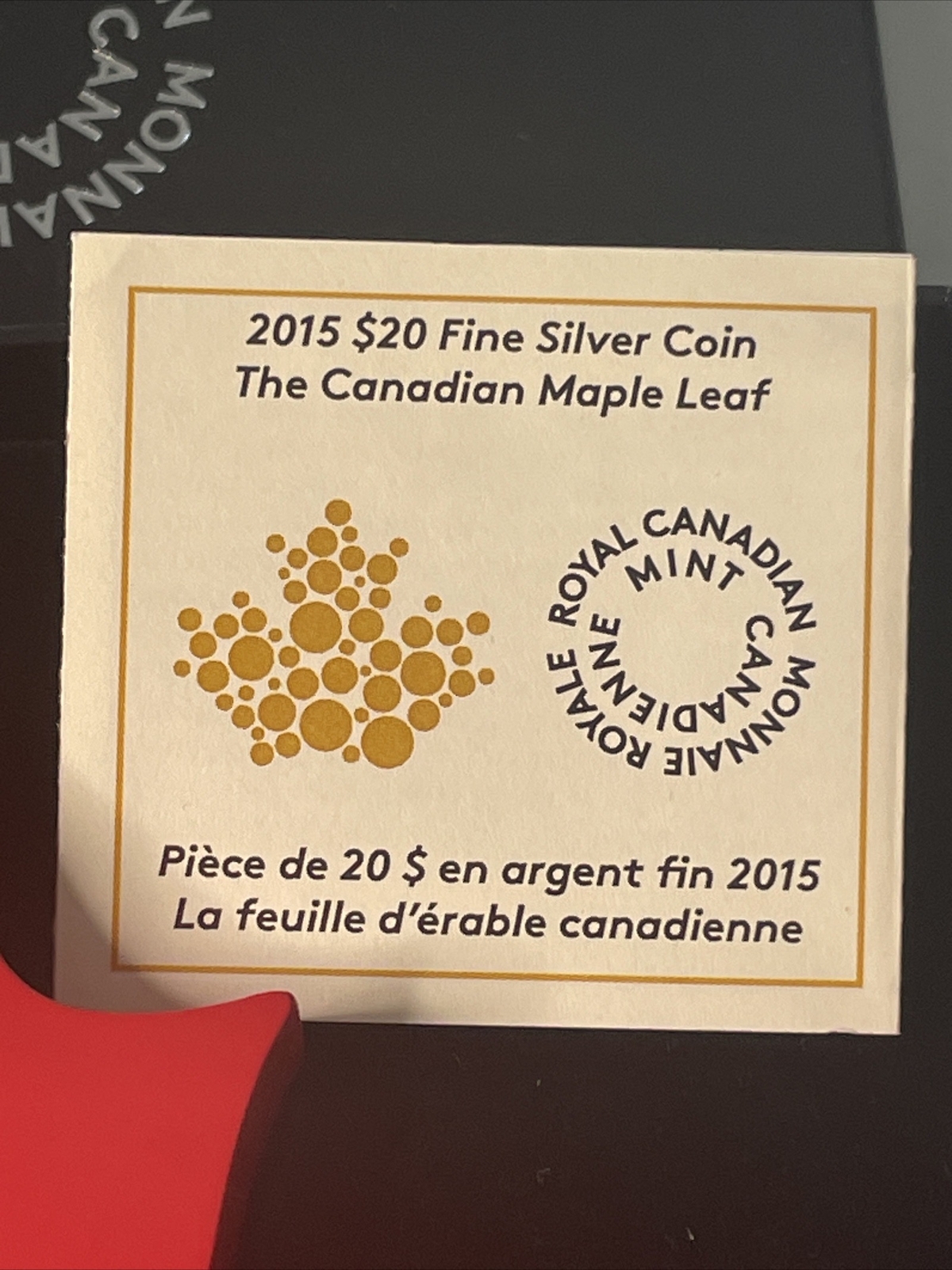 Canada $20 2015 Maple Leaf Fine Silver Coin In Maple Leaf Display Case