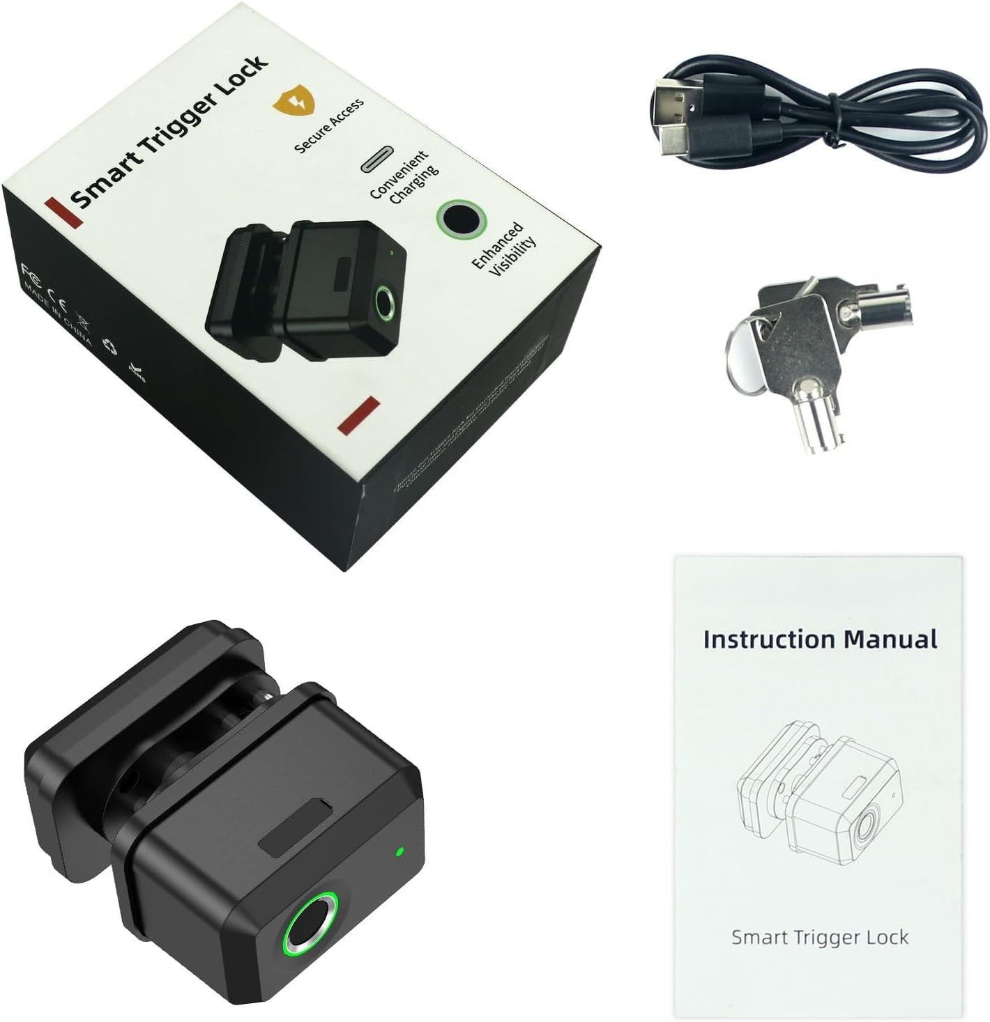 Biometrics Gun Trigger Lock,Fingerprint and Key Unlocked Trigger Locks,Quick Rel