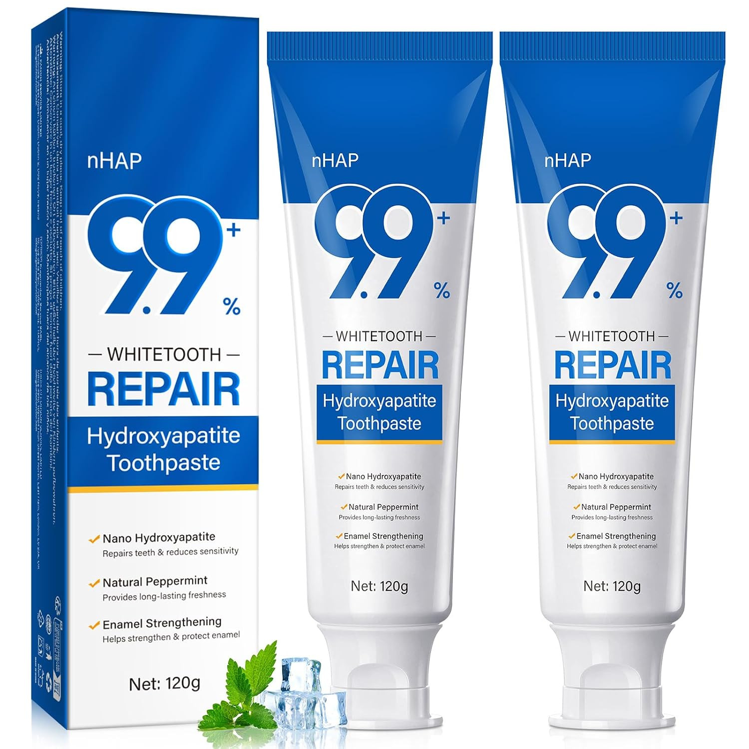 9.9% Hydroxyapatite Toothpaste 2 Pack, Nano Hydroxyapatite Toothpaste Protects E