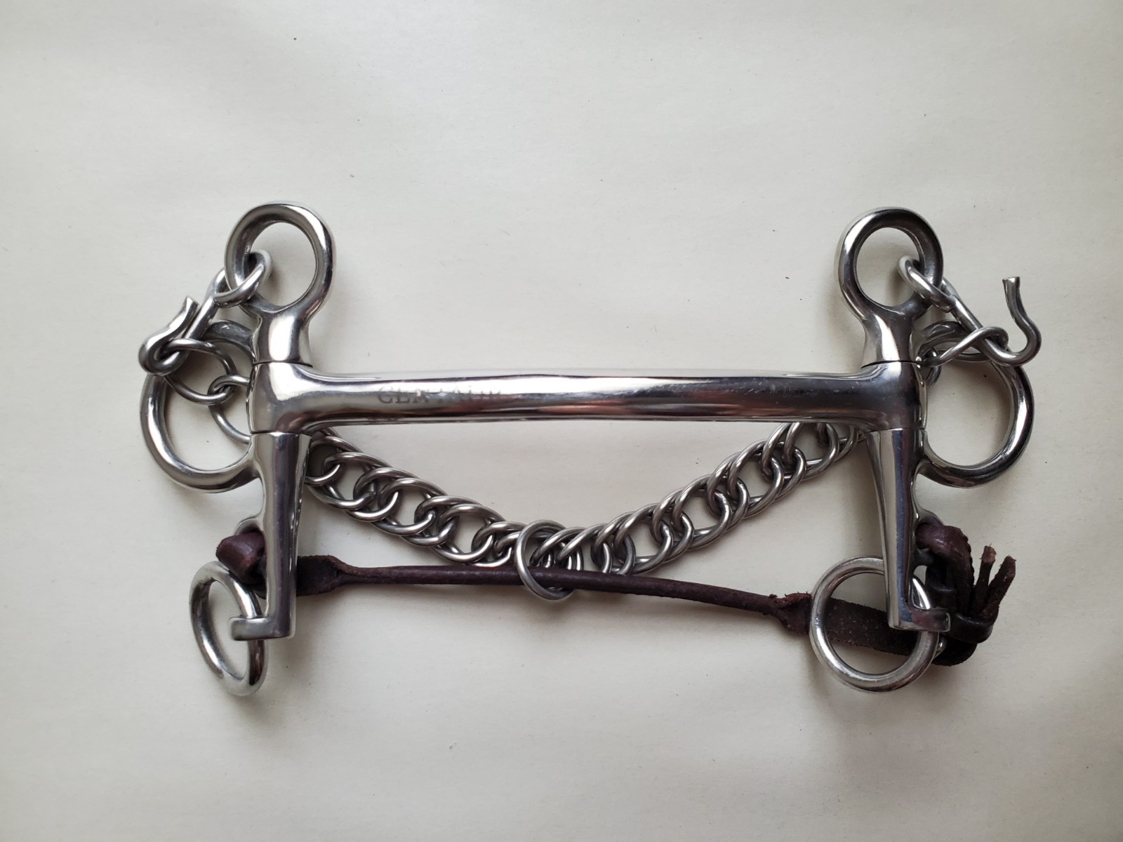 Pelham Tom Thumb Centaur 5 1/2 inch Bit with Curb Strap and Curb Reins