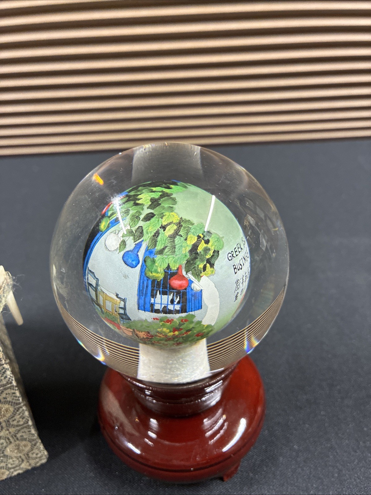 Reverse Painted Art Glass Globe “Greek”.