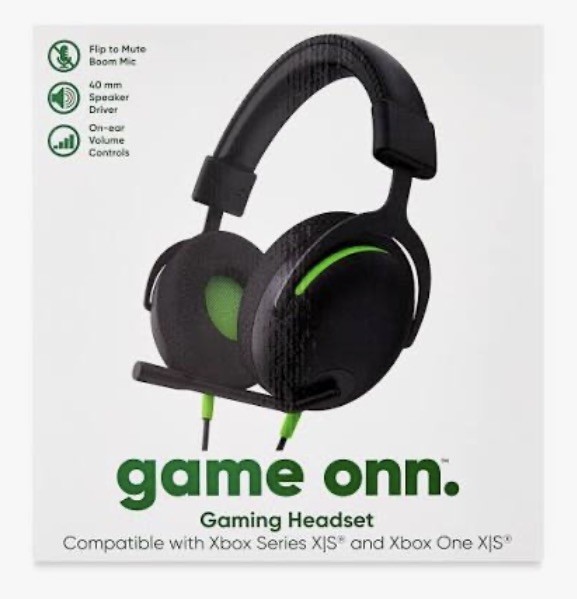 Onn XBox XJS & Xbox One XJS Gaming Headset Flip-to-Mute Boon Mic 3.5mm 1.5m