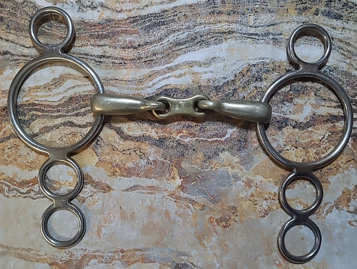 Coronet German Silver French Link 3 Ring Continental Elevator Gag Bit 5" size
