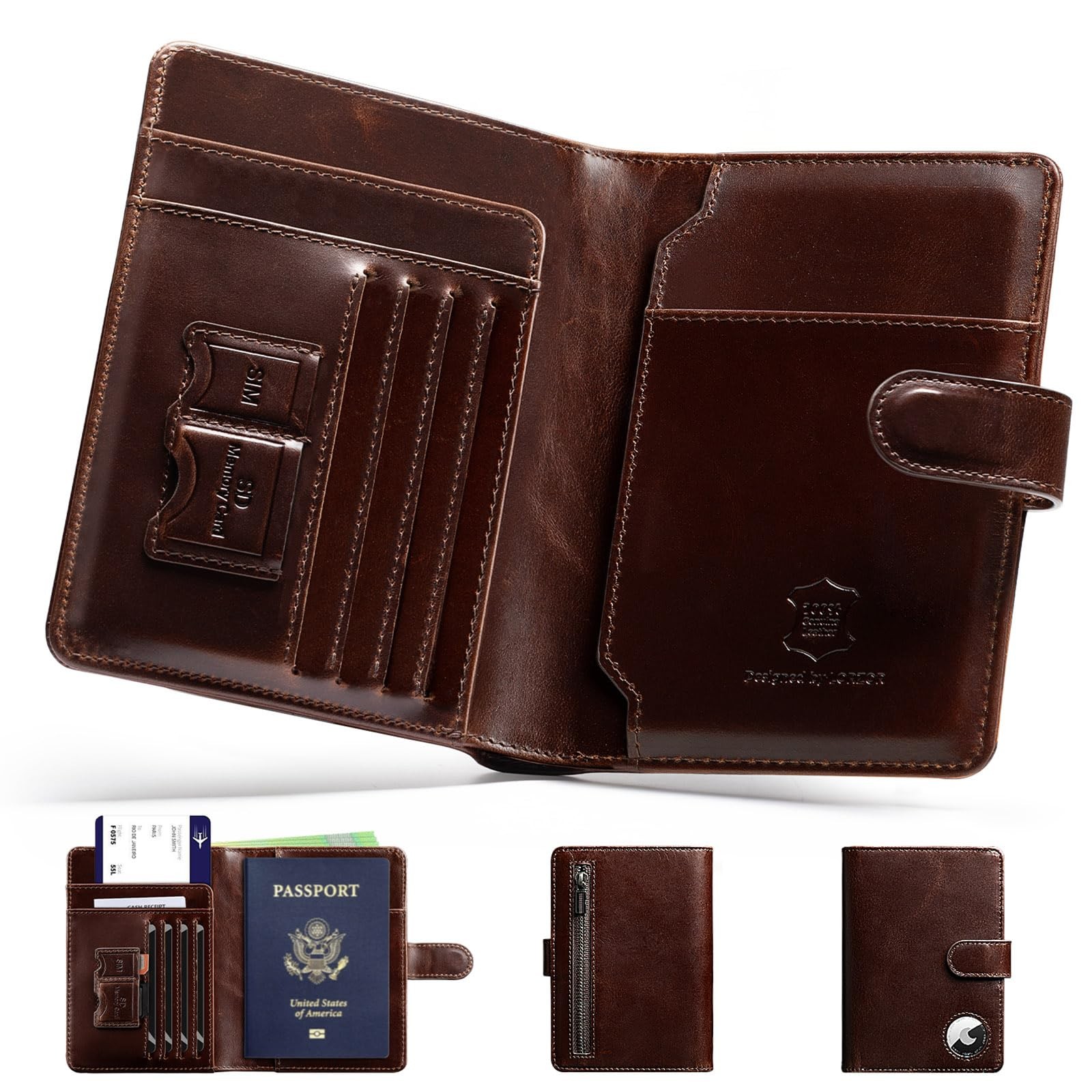 LORZOR Passport Holder for Travel: Full Grain 5.5 x 3.9 x 0.4 inches, Brown