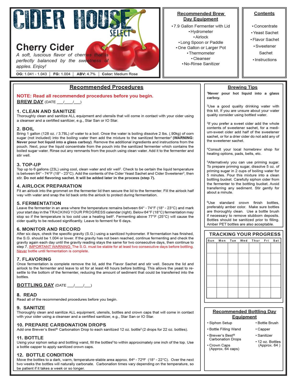 Gluten Free Cider House Select Cherry Cider Making Kit