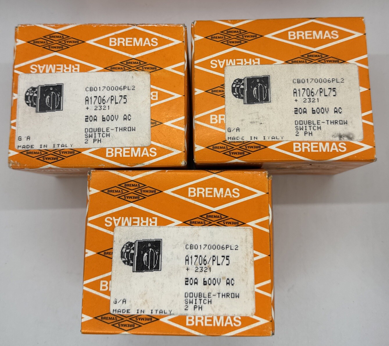 Lot Of 3 NEW BREMAS ADVANCE CONTROLS DOUBLE THROW SWITCH A1706 / PL75 Sealed