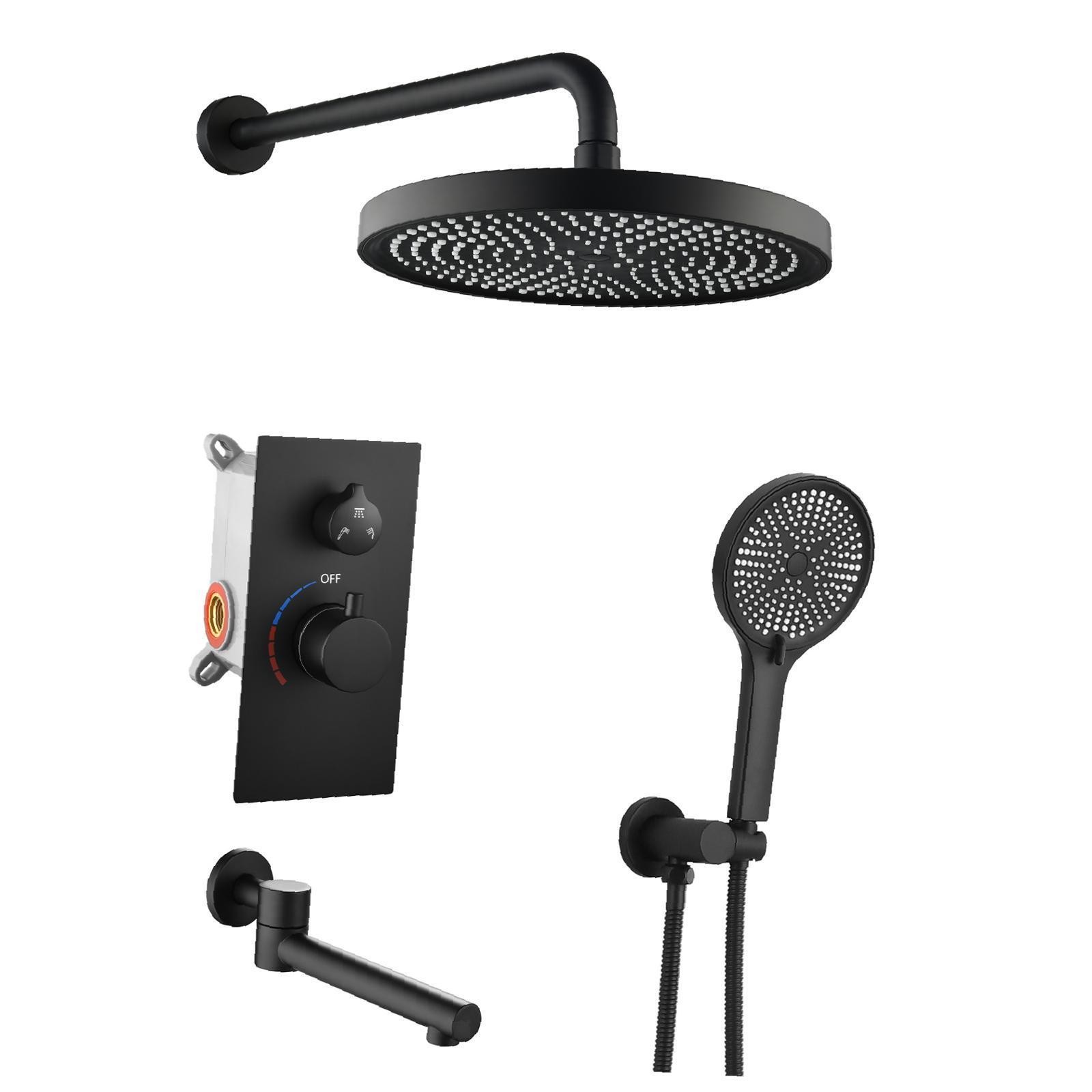 Luxury 3-Function Shower System Set - Solid Brass Control Valve, 10"