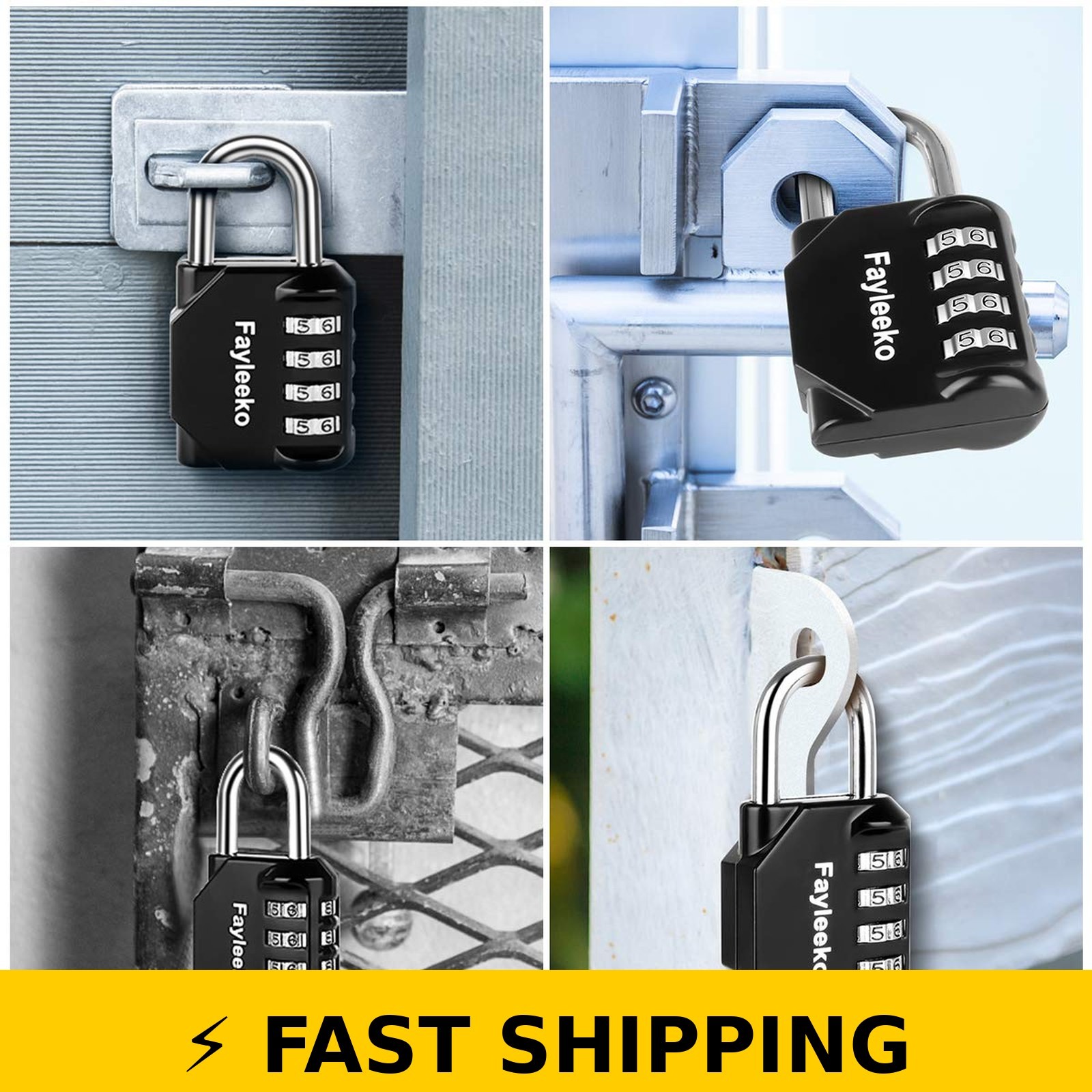 Fayleeko 4 Digit Combination Lock, 2 Pack, Black