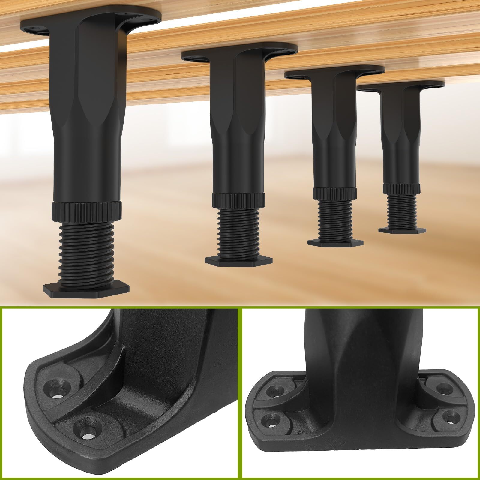 6 PCS Adjustable Height Bed Support Legs (5.1"-8.3") Bed Frame Legs for King Que