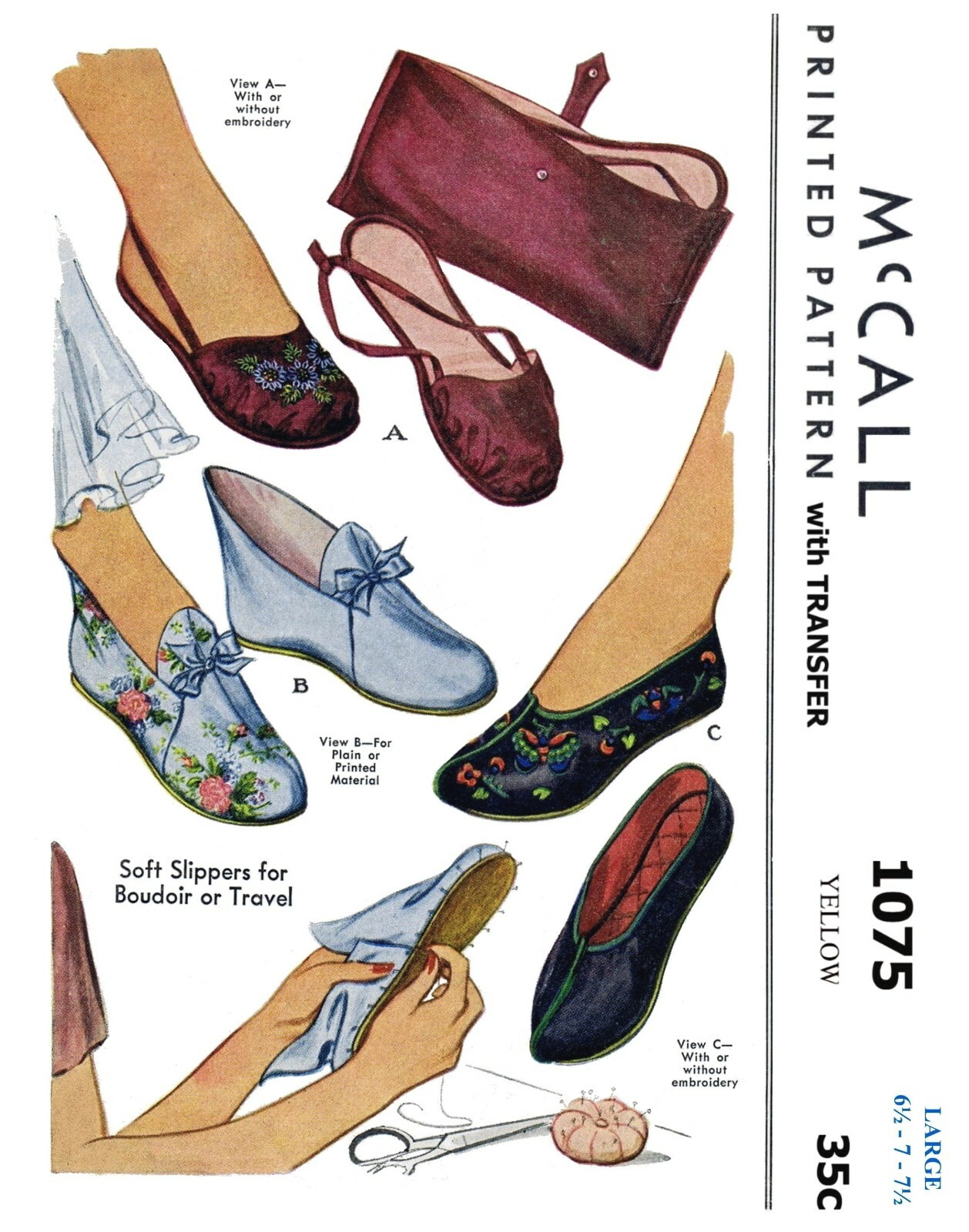 FELT Slippers Sewing Pattern McCall 1075 Summer SHOES Zapato Travel ~M or L