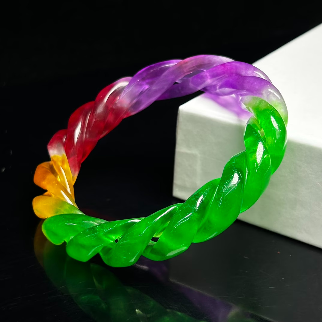 Real Natural high Ice Burmese Jade jadeite screw bracelet bangle 64mm