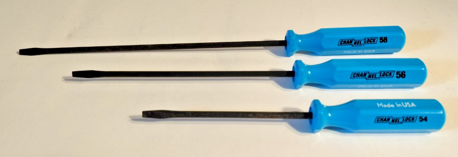 3 - Chan Nel Lock #54, #56, #58 Flathead Screwdrivers