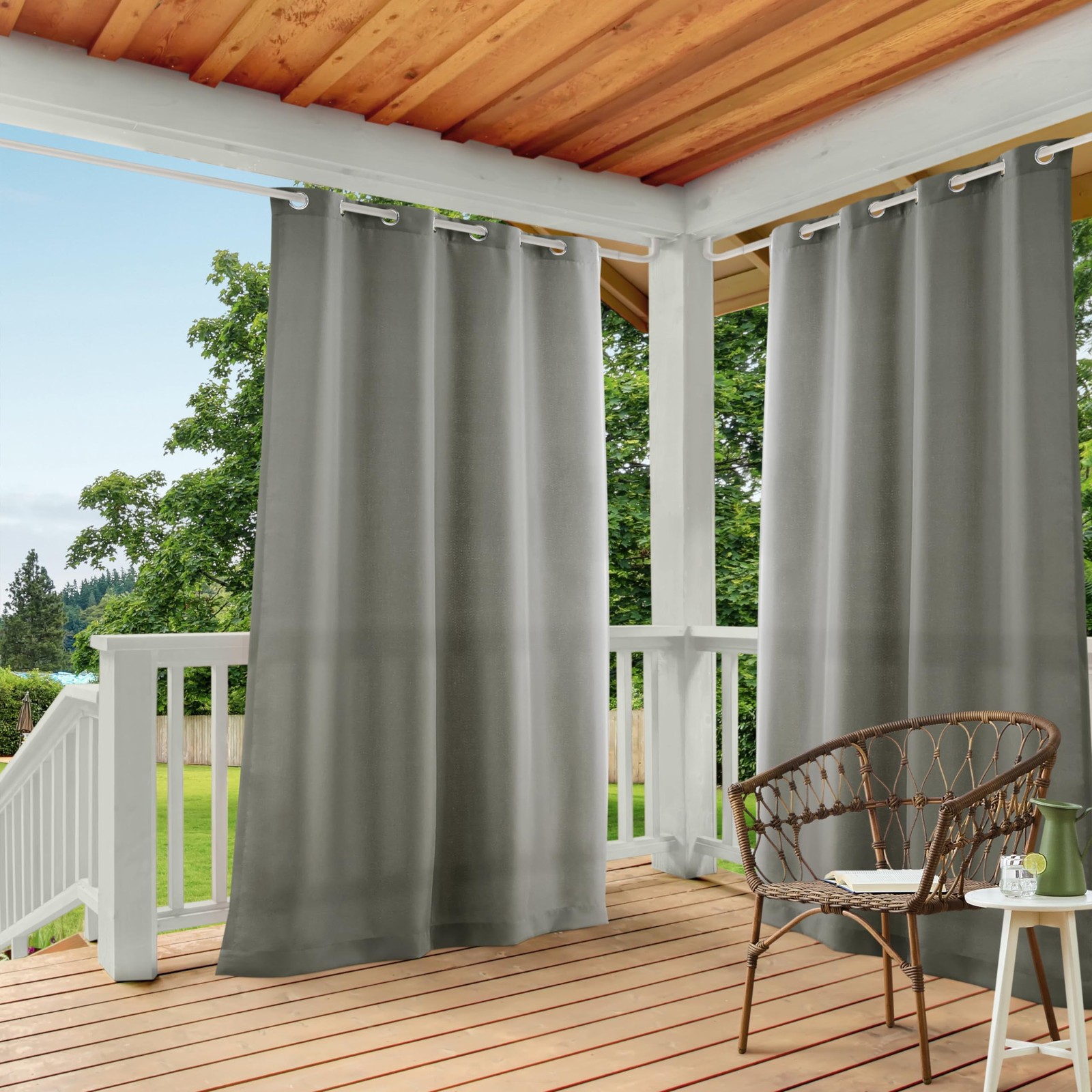 TOWN & COUNTRY BASICS Cabana Solid Heavyweight Indoor Outdoor Curtains, Light Fi