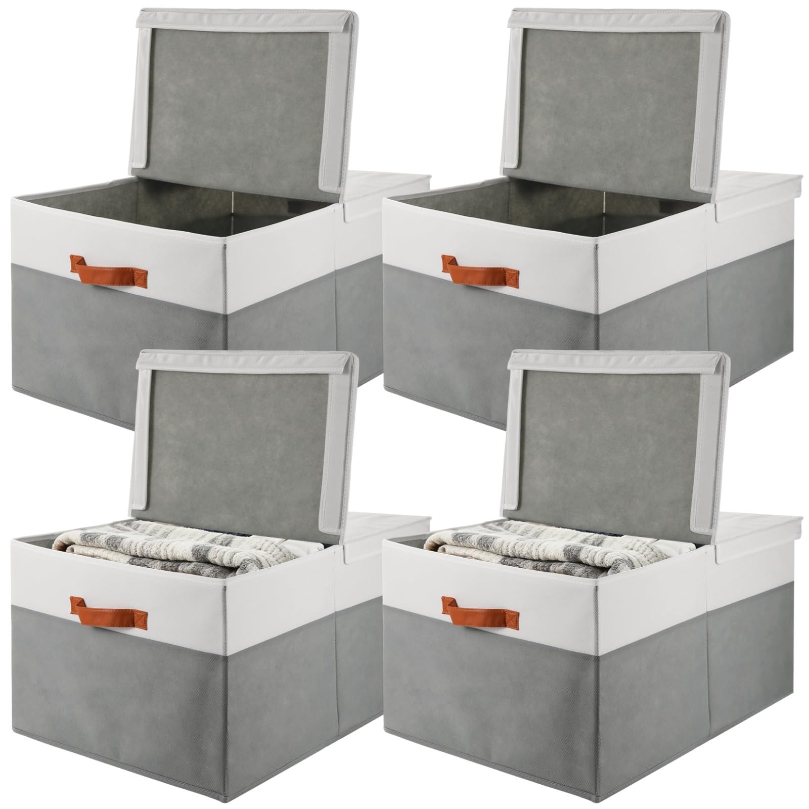 4 PCS Large Closet Organizer Bins, 22 x 16.7 x 11.8 in Blanket Storage Basket...