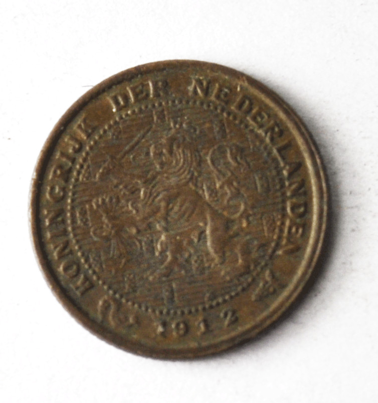 1912 Netherlands 1/2 Half Cent Bronze Coin KM# 138 Lion