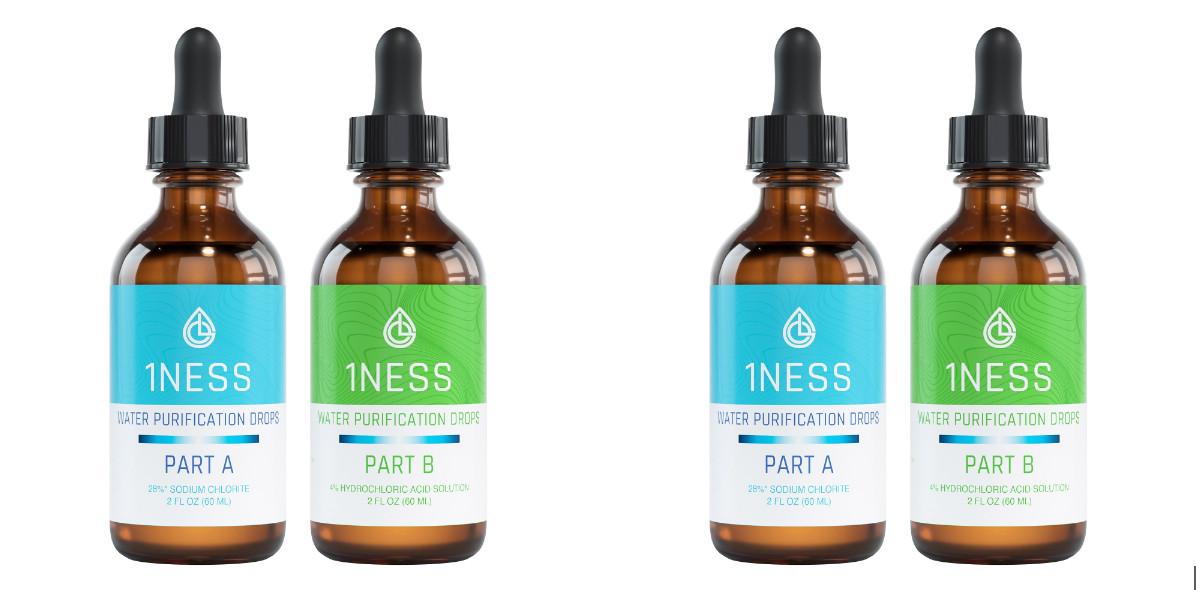 2pk 1ness Water Treatment Drops - Glass Bottles - 2oz Kit (HCLKit)