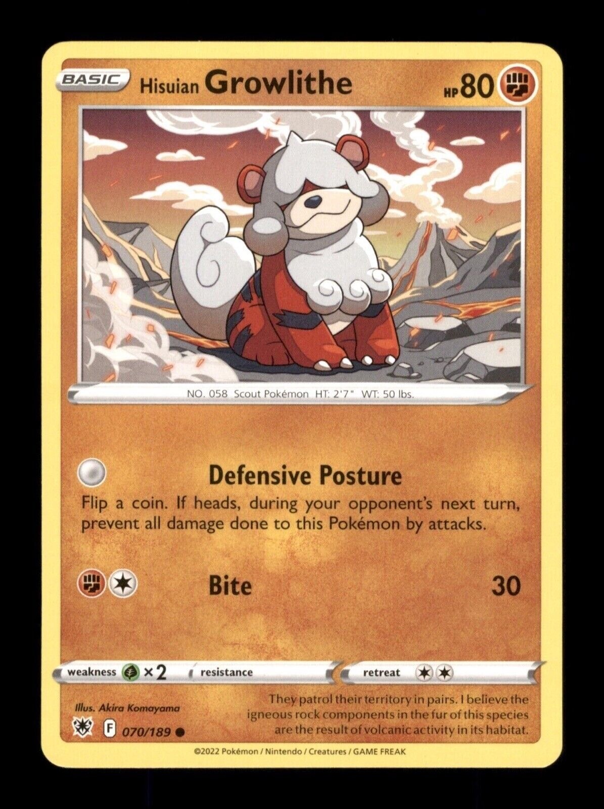 Hisuian Growlithe 070/189 Regular Astral Radiance Common Pokemon Trading Card