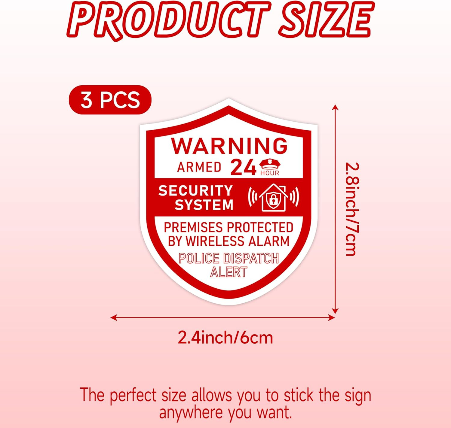 3PCS Security Alarm System Sign for Home，Self-Adhesive Weatherproof 24 Hours Sec
