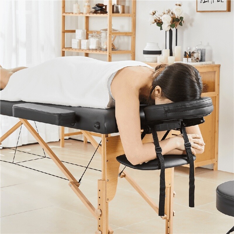 Portable Adjustable Wooden Massage Table Foldable Spa Bed Therapy Couch Black