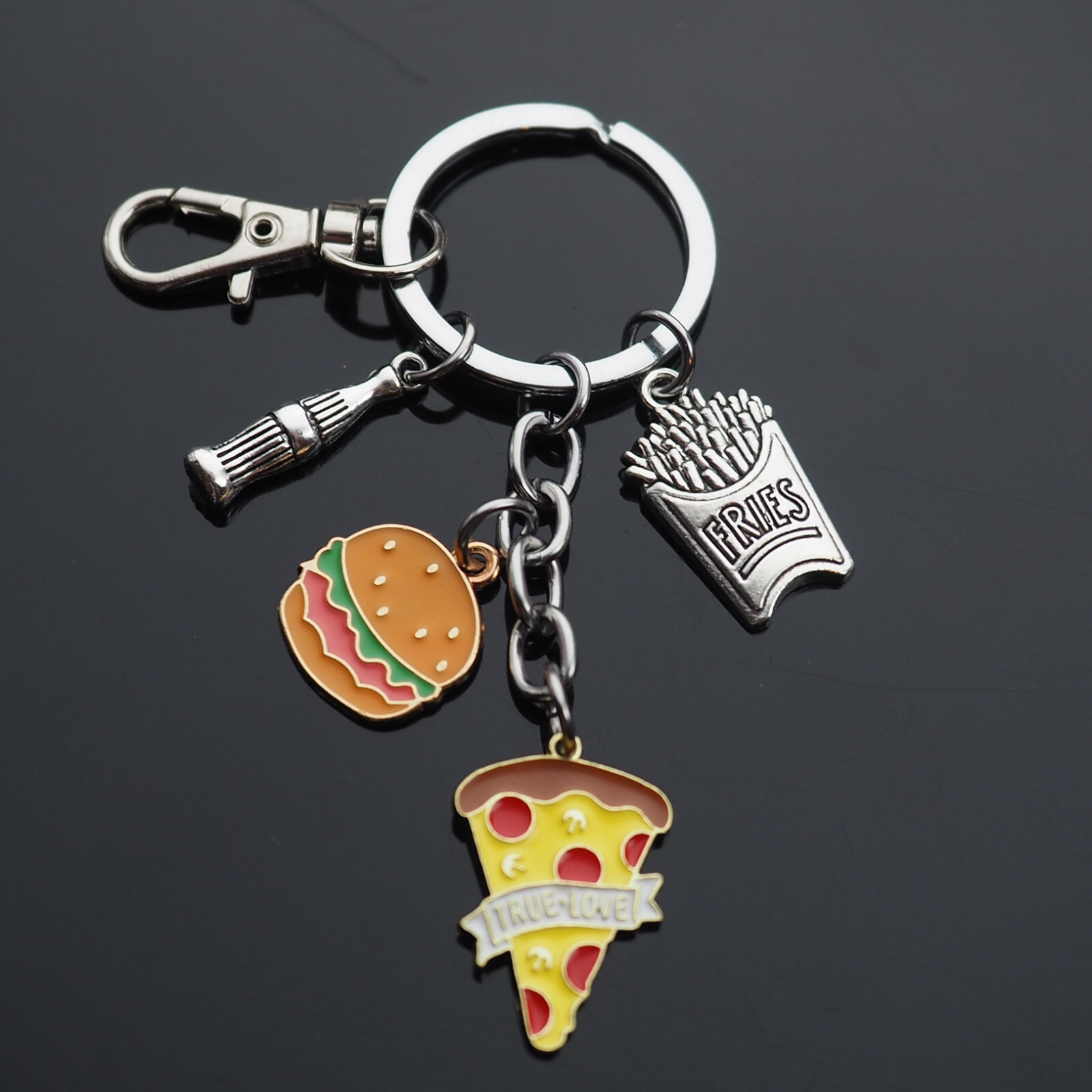 Cheeseburger Pizza Fries Soda Keychain Fast Food Clasp Clip Bag Novelty Charm
