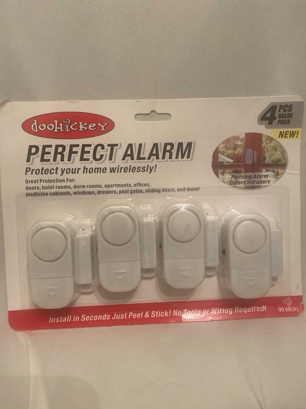 Doohickey Perfect Alarm 4 Pack Wireless Self Adhesive Magnetic Door Alarm 90dB
