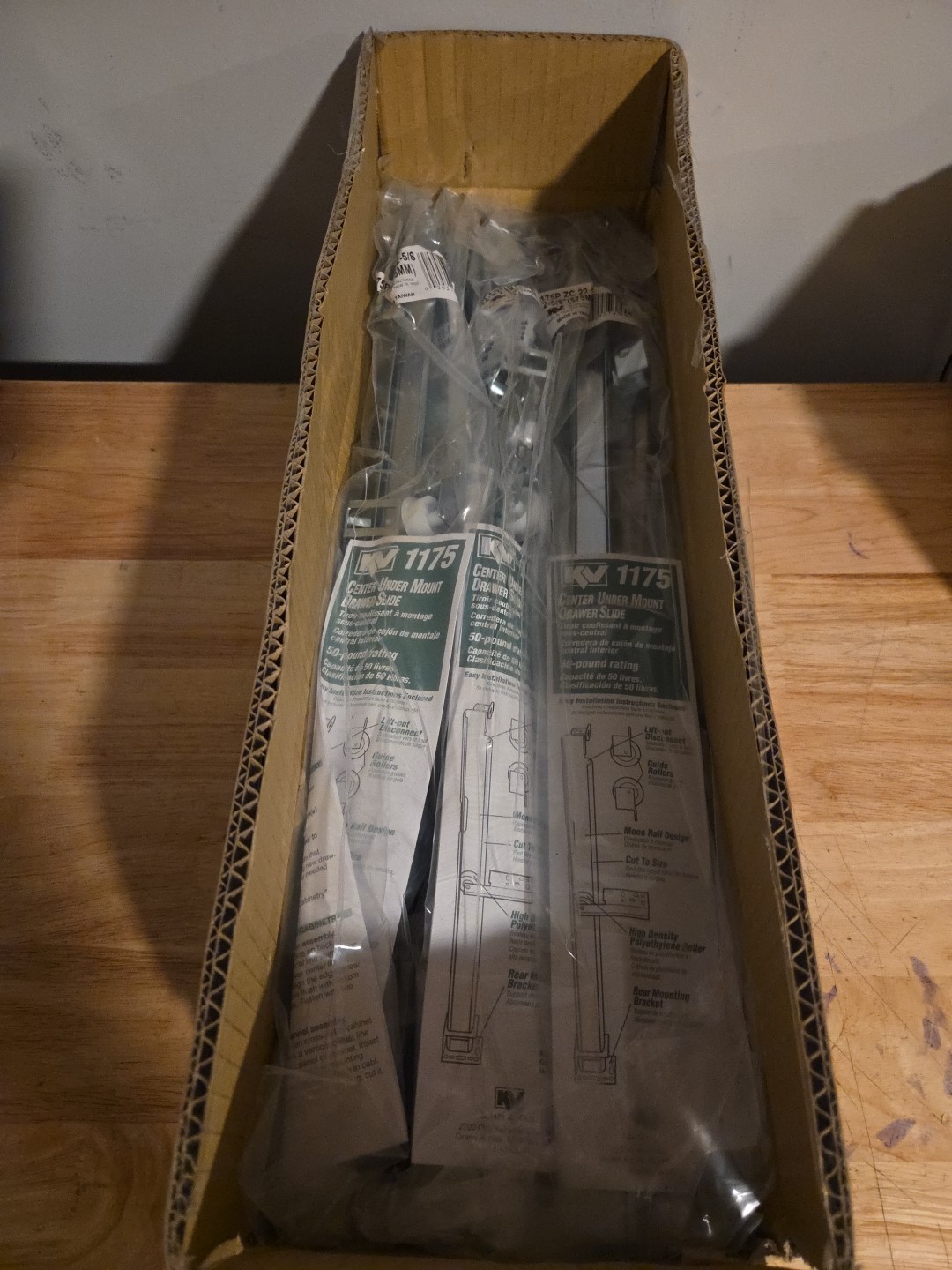 Knape & Vogt 1175P ZC 22 22-5/8" Zinc Single Track Drawer Slide 50 Lb (10 Pack)