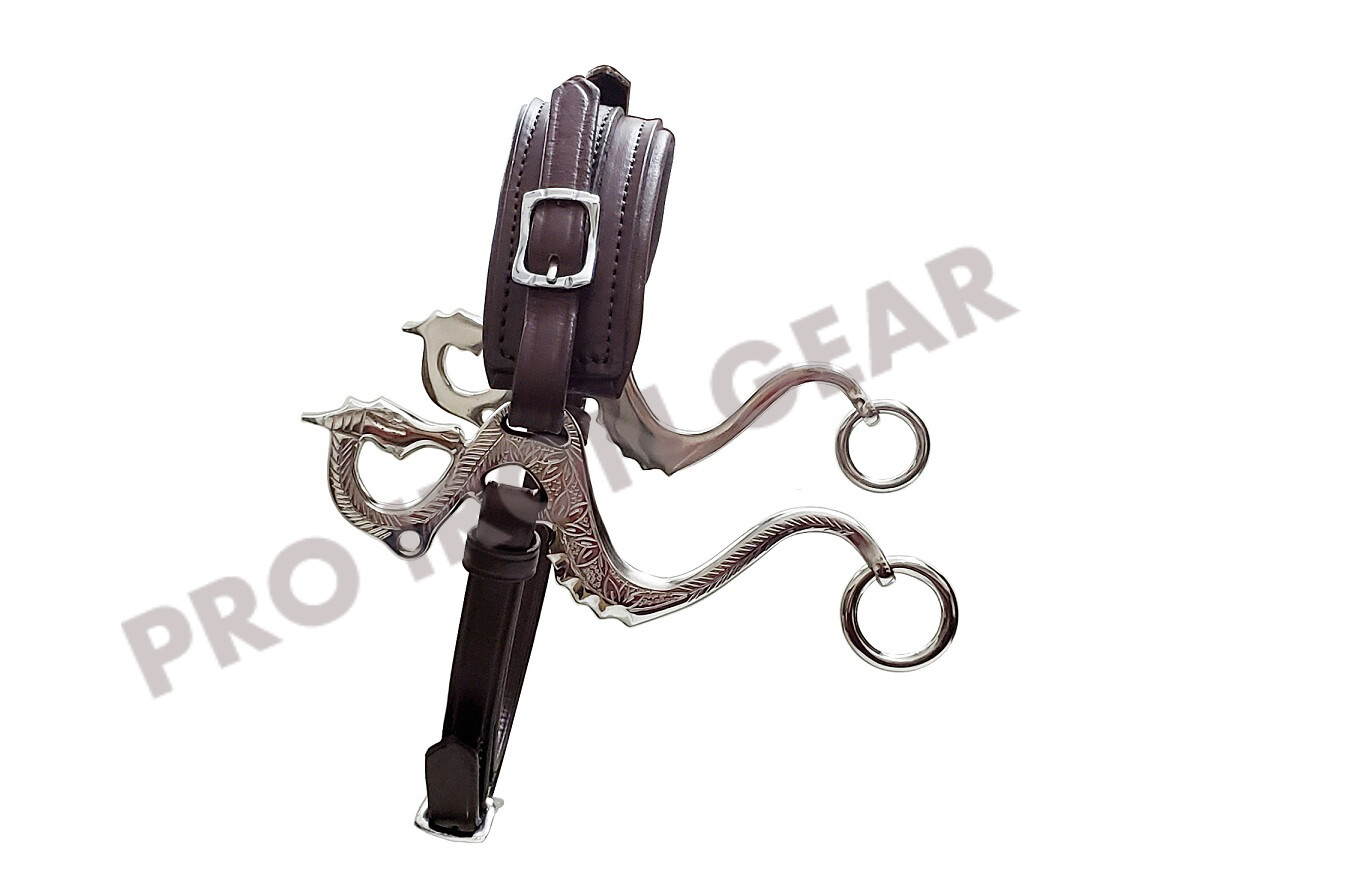 DRAGON Hackamore Bitless Horse Bit English Western Adjustable Leather (BROWN)