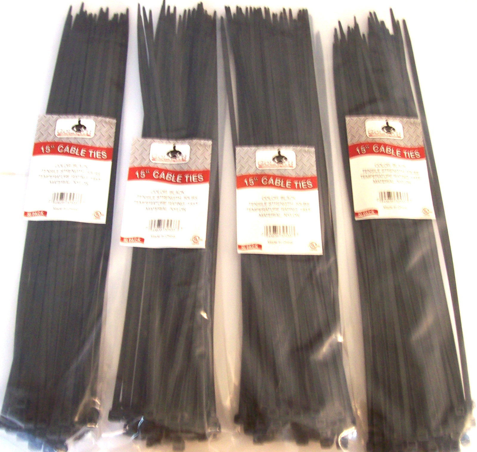 200 GOLIATH INDUSTRIAL 15" BLACK WIRE CABLE ZIP TIES NYLON TIE WRAPS WHOLESALE