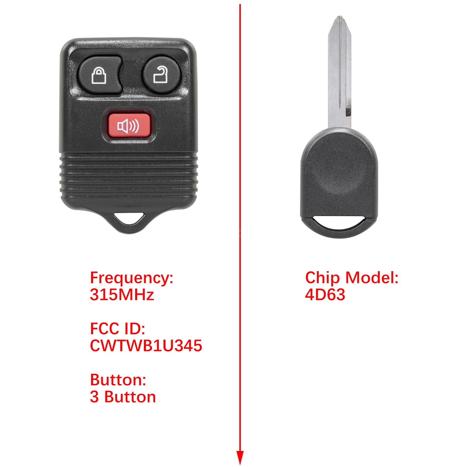 2 For 2001 -2010 Ford Explorer Sport Trac Keyless Remote Fob + 4D63 Chip Key