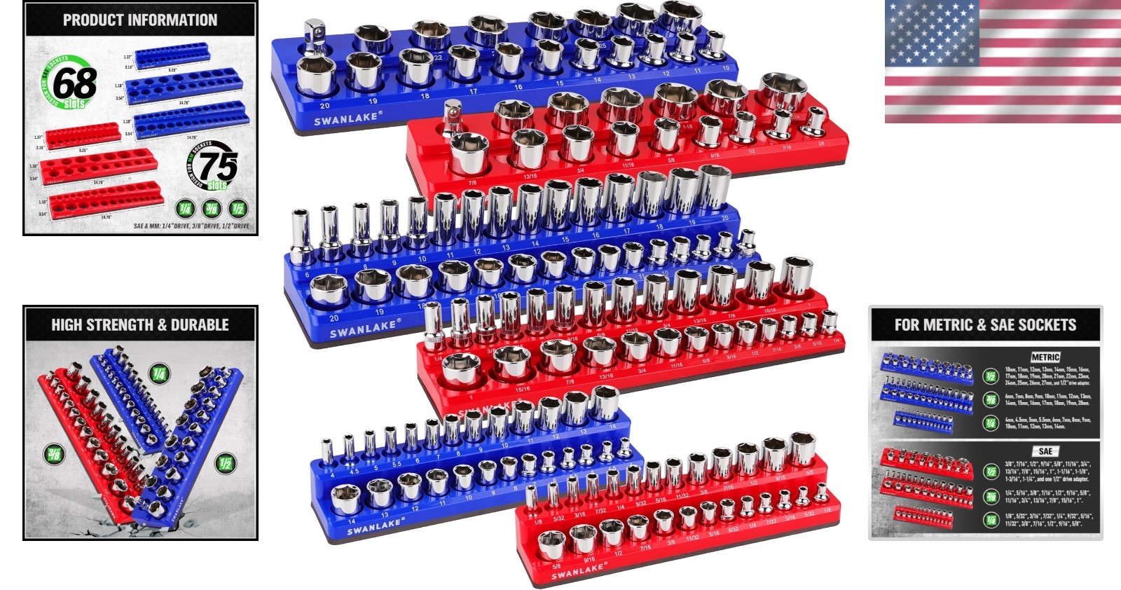 Magnetic Socket Organizer Set - Fits 143 Sockets, 6PCS Durable Design