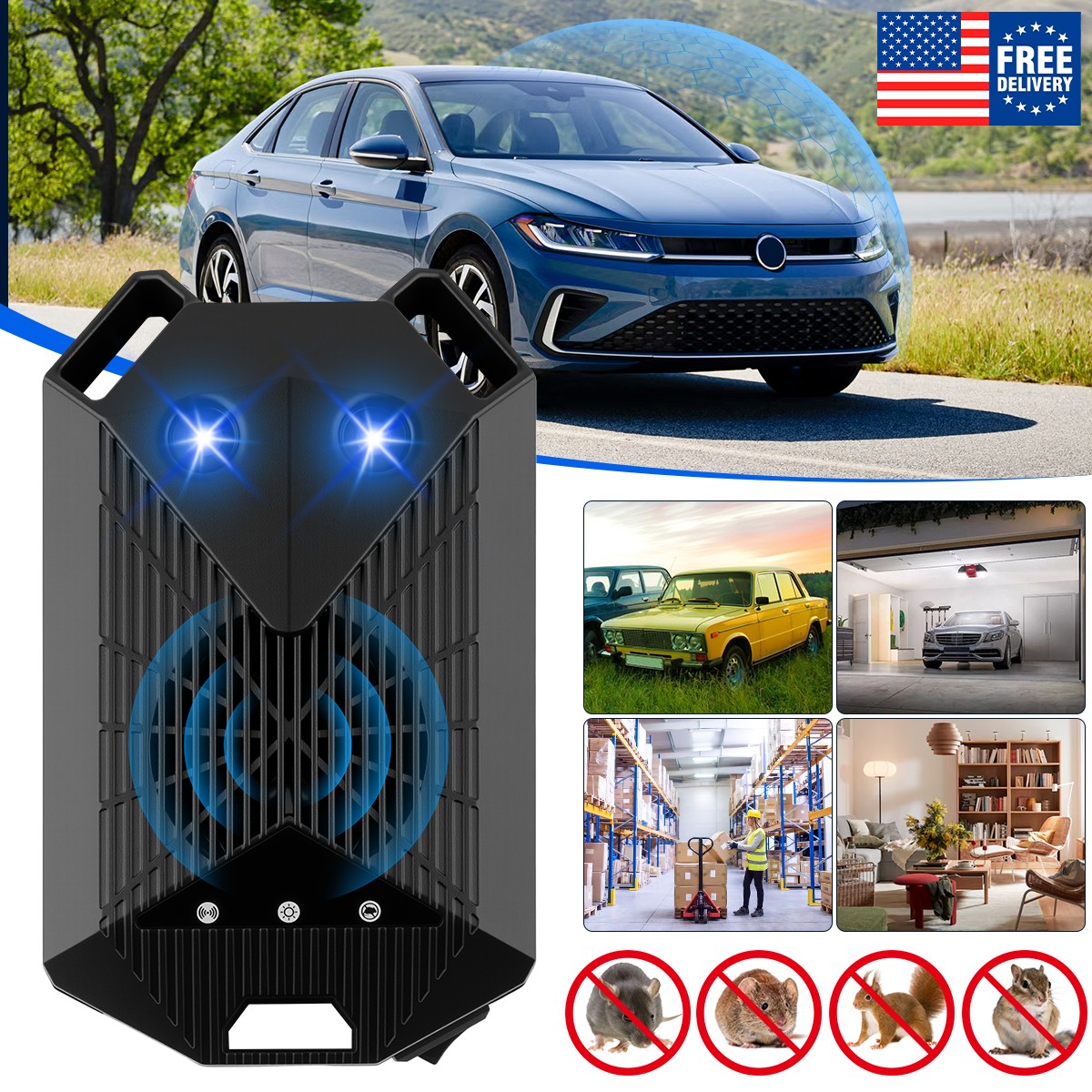 Ultrasonic Mouse Pest Mice Home Car Mice Rat Repellent 18KHz-36K Battery Powered
