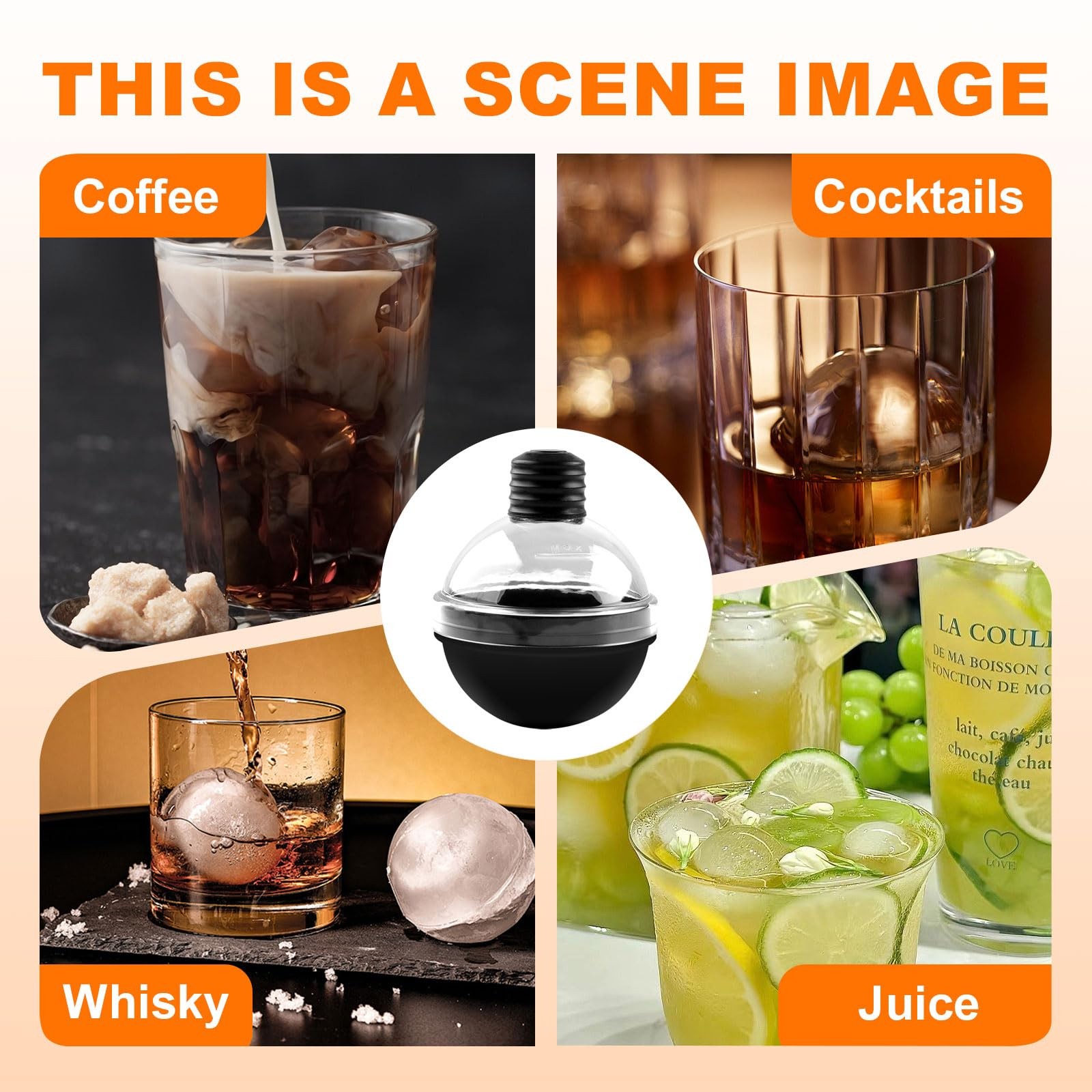 Black Round Ice Cube Mold 2.64 Inch Large Sphere Maker