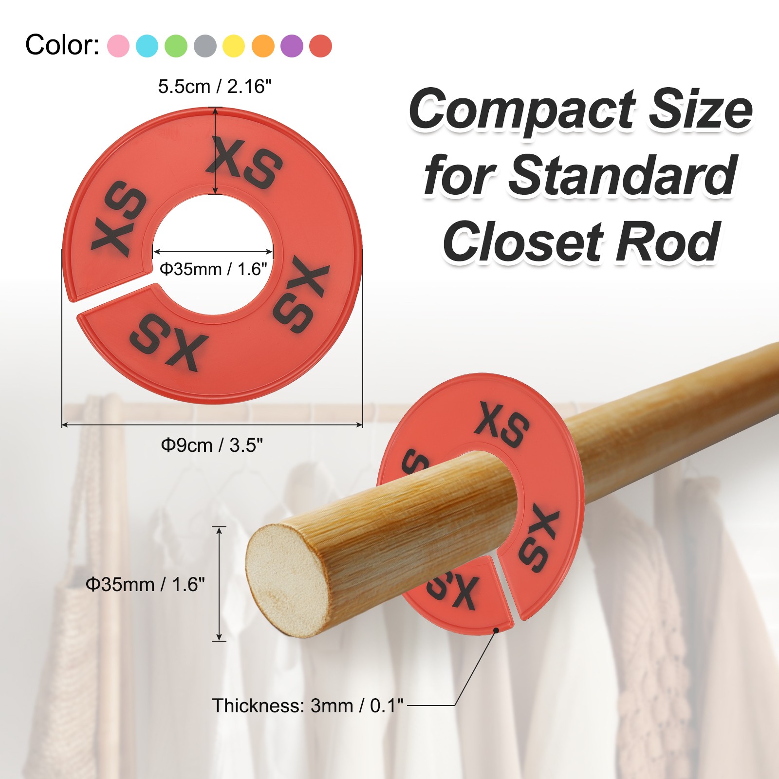 40 Pack Round Clothes Dividers for Hanging Clothes 8 Sizes Multicolored
