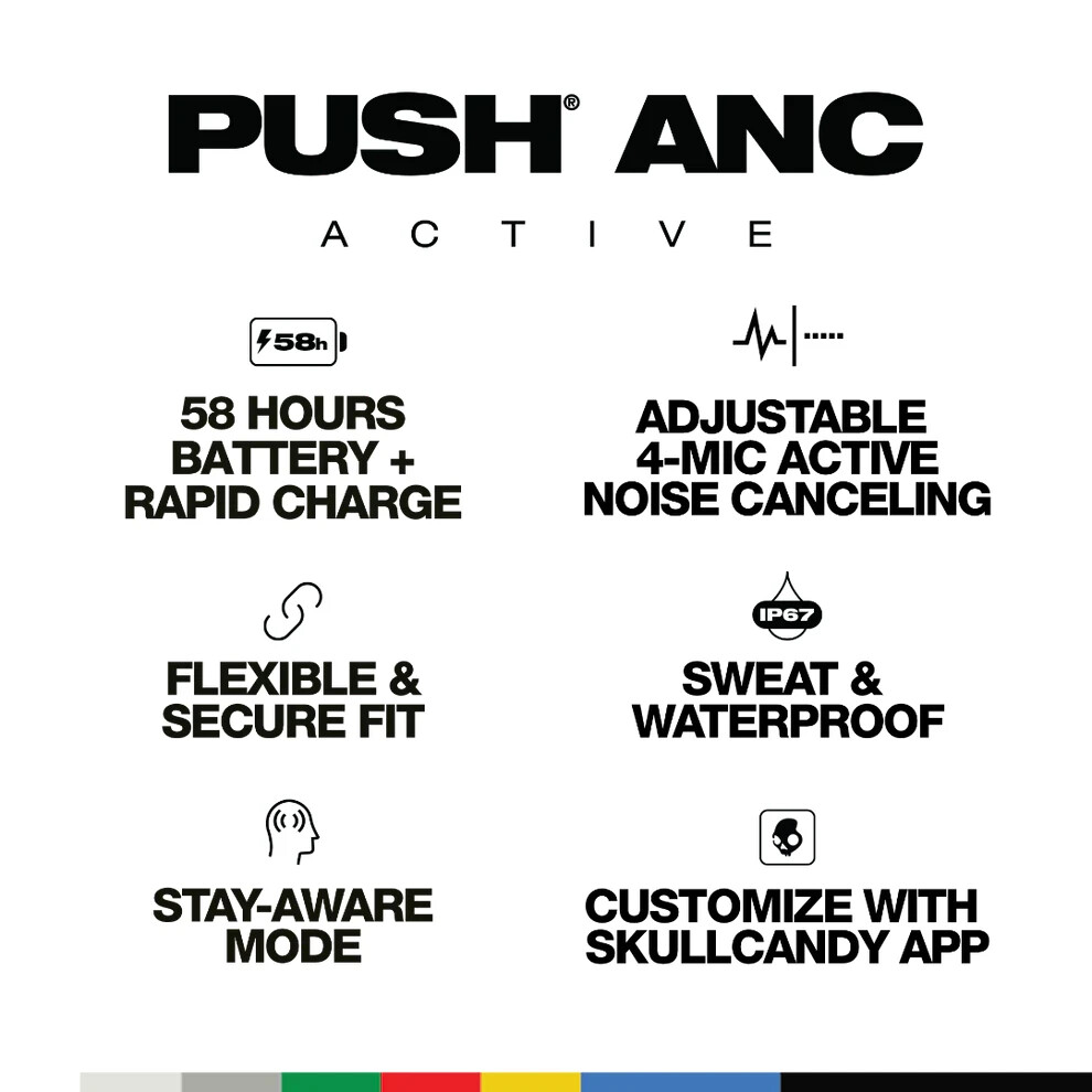 Skullcandy Push ANC Wireless Earbuds - Black/Orange (Certified Refurbished)