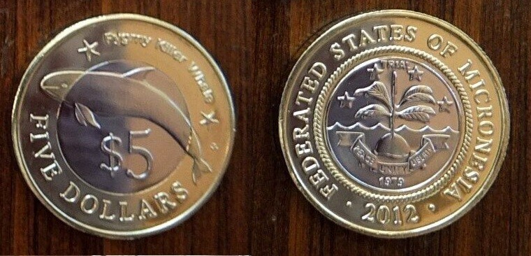 2012  Micronesia Bi-metal $5 Orca(Killer whale)