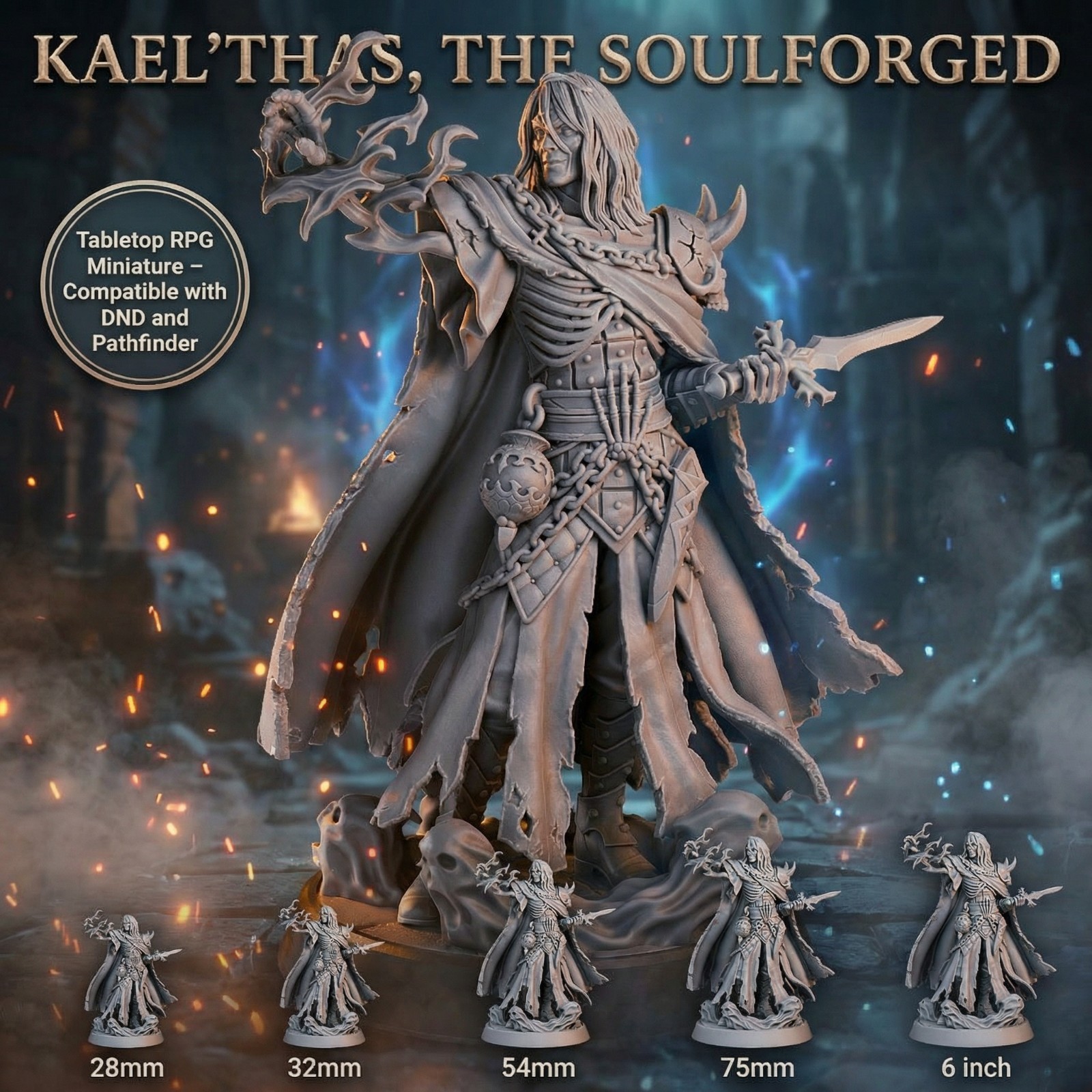 Soulforged Warlock Miniature 32mm 75mm 6in Dark Mage Boss Figure