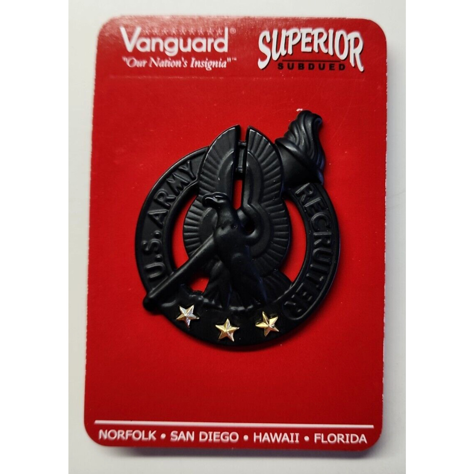 US Army ID BGD Recruiter Vanguard Breast Badge 2"x1.75" Black Subdued NEW PB156