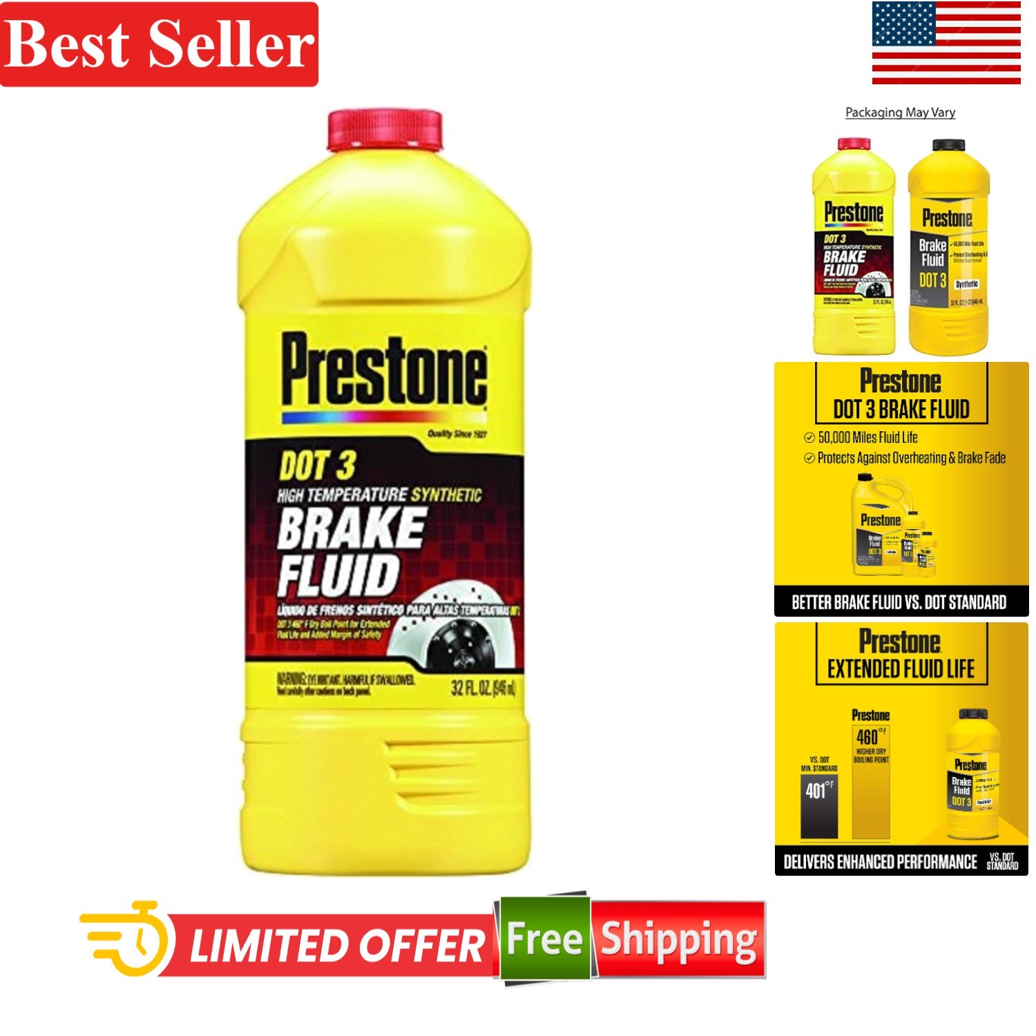 32 oz. Prestone DOT 3 Synthetic Brake Fluid - High Temp, Reliable Performance