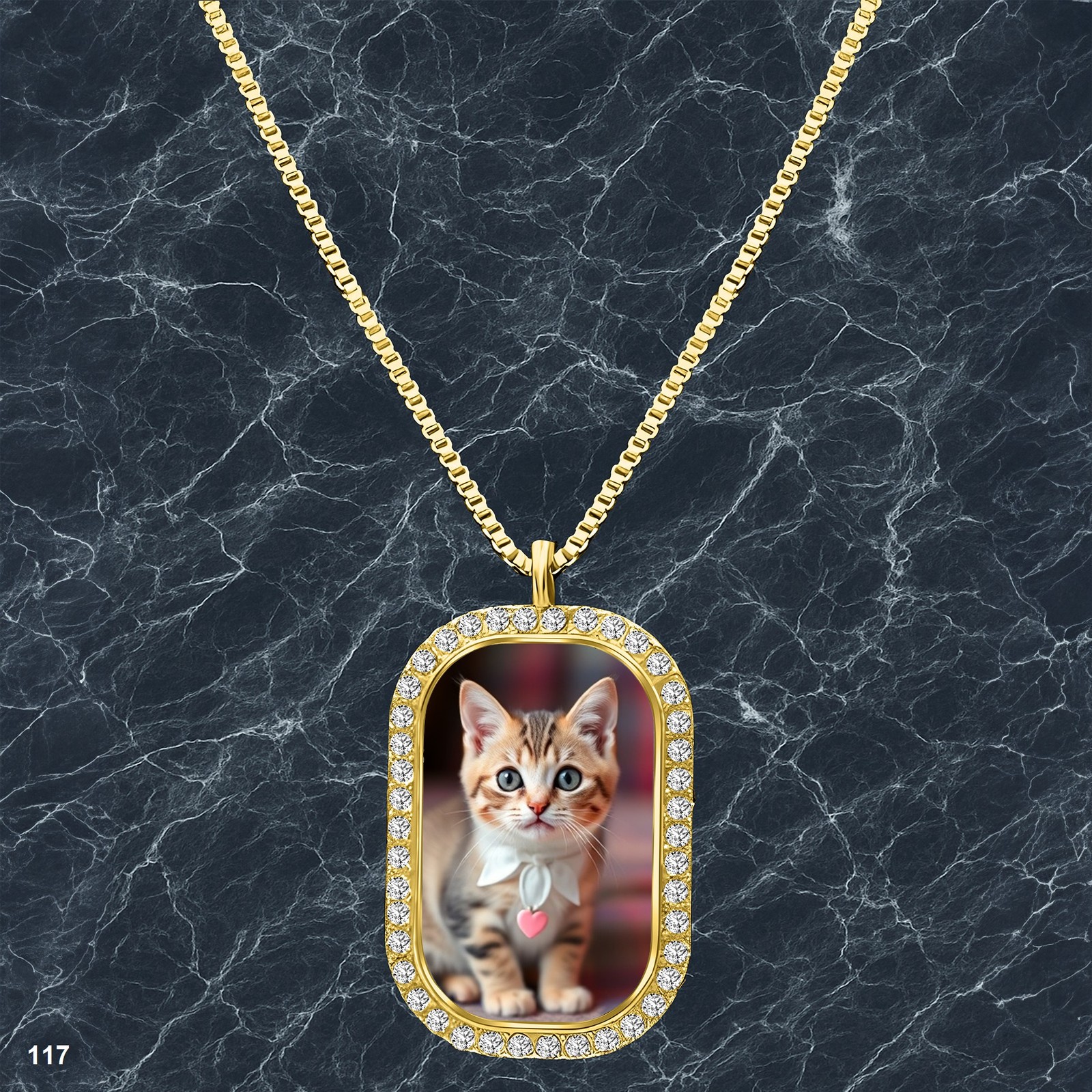 Colorful Cat Pendant Necklace Photo Radiant Gold Tone Treasure Chain